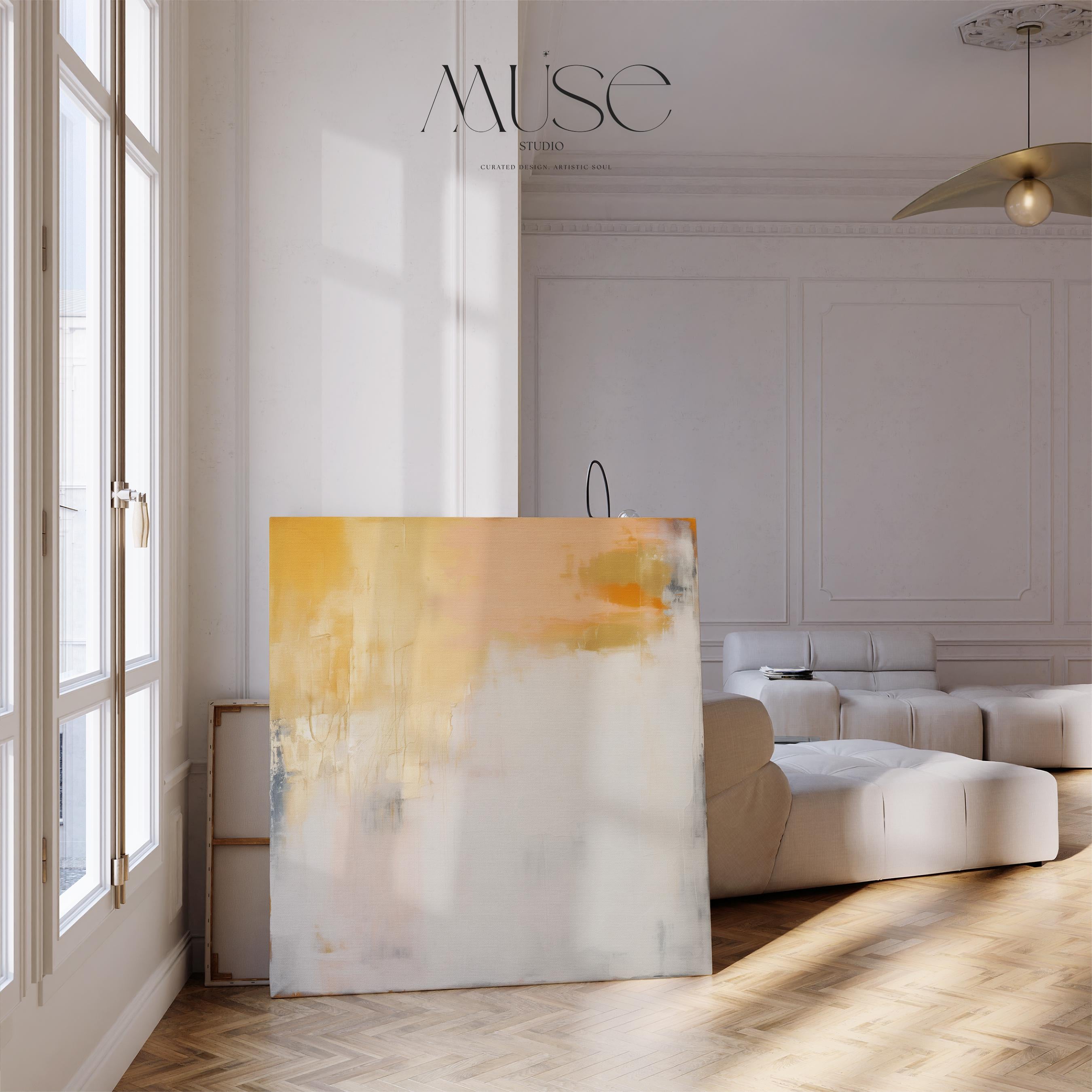 Oversized Canvas Art Yellow Ochre Creamy White Large Abstract Painting Warm Minimalism Muted Modern Soft Contemporary Decor 357