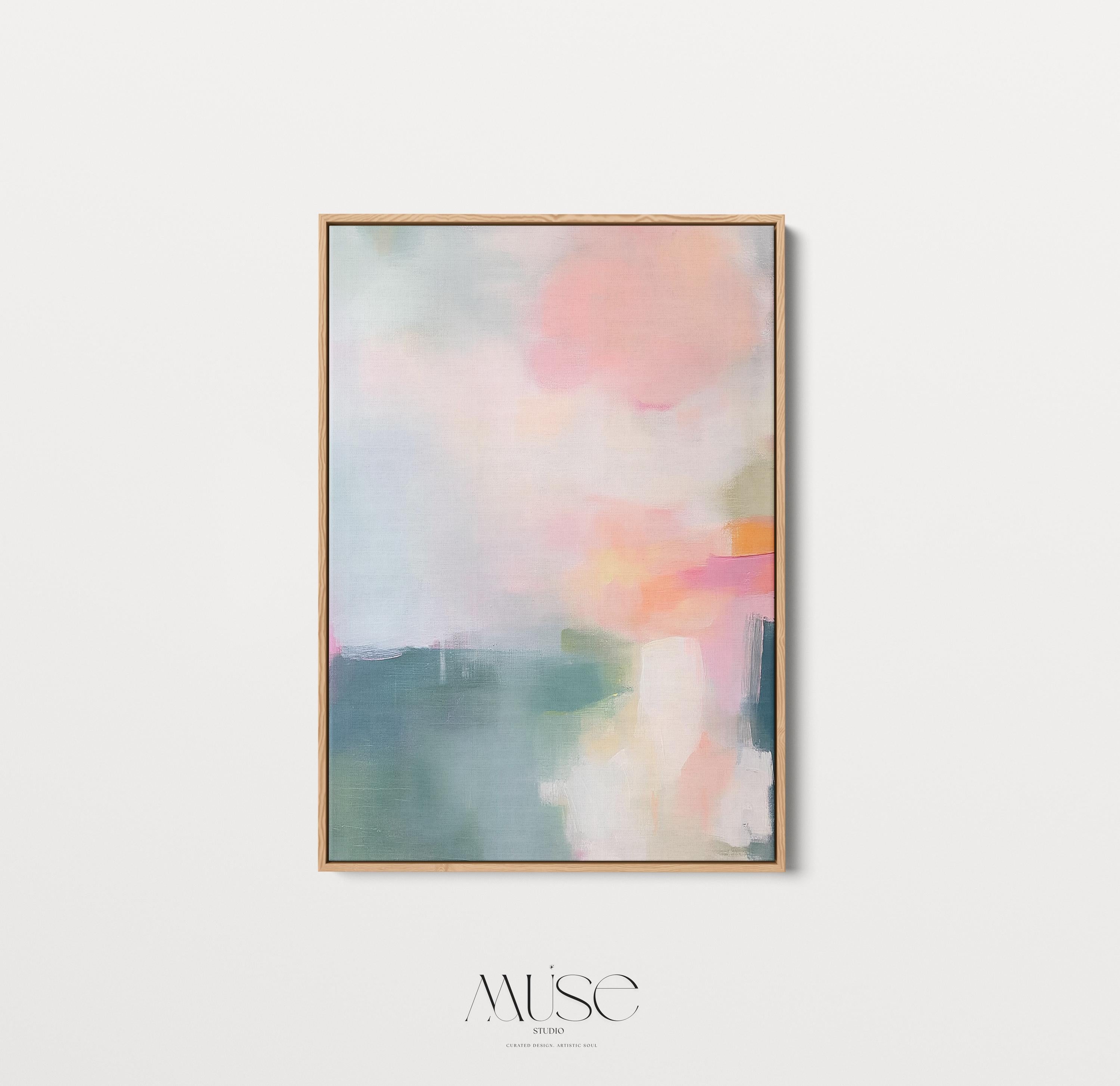 Pastel Abstract Canvas Wall Art Pink Blue Orange Vertical Painting for Living Room Soft Contemporary Decor Large Framed Artwork 469