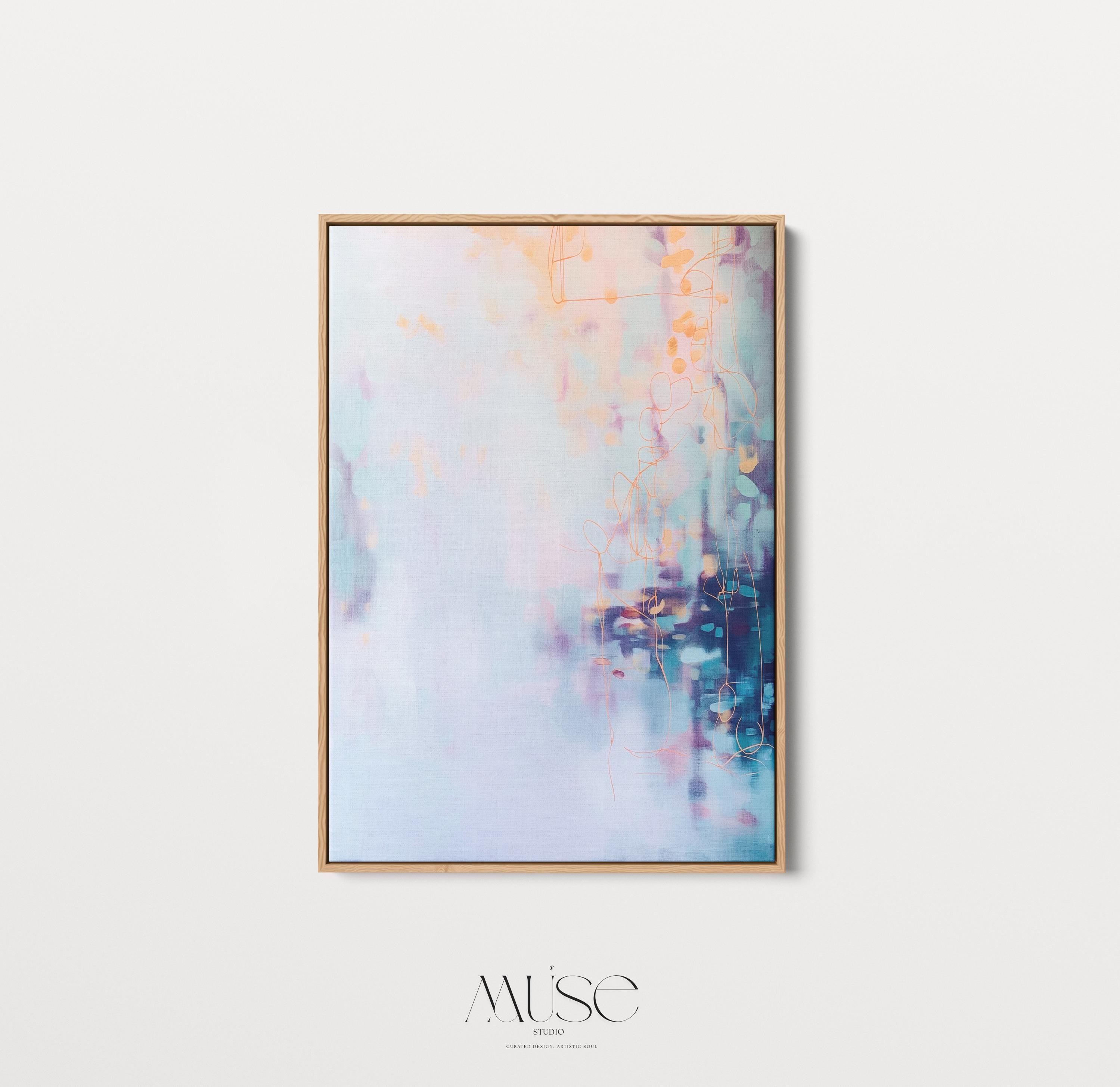 Vertical Abstract Wall Art Blue Purple Peach Canvas Painting Soft Pastel Modern Framed Art for Bedroom Entryway Home Decor 471