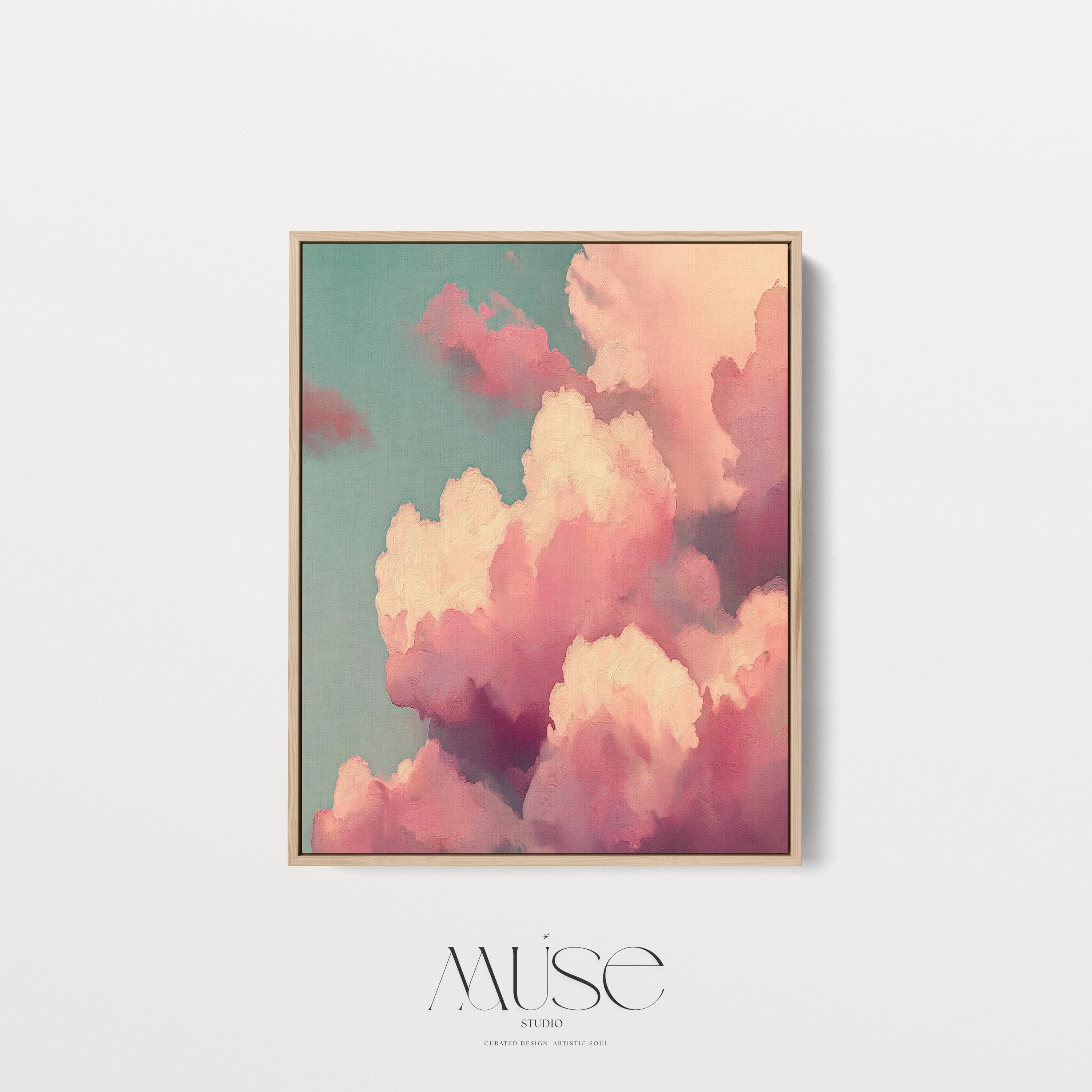 Pink Teal Cloudscape Canvas Wall Art, Floating Framed Abstract Painting, Extra Large Dreamy Bedroom Decor, Maximalist Wall Art • MUSE 509