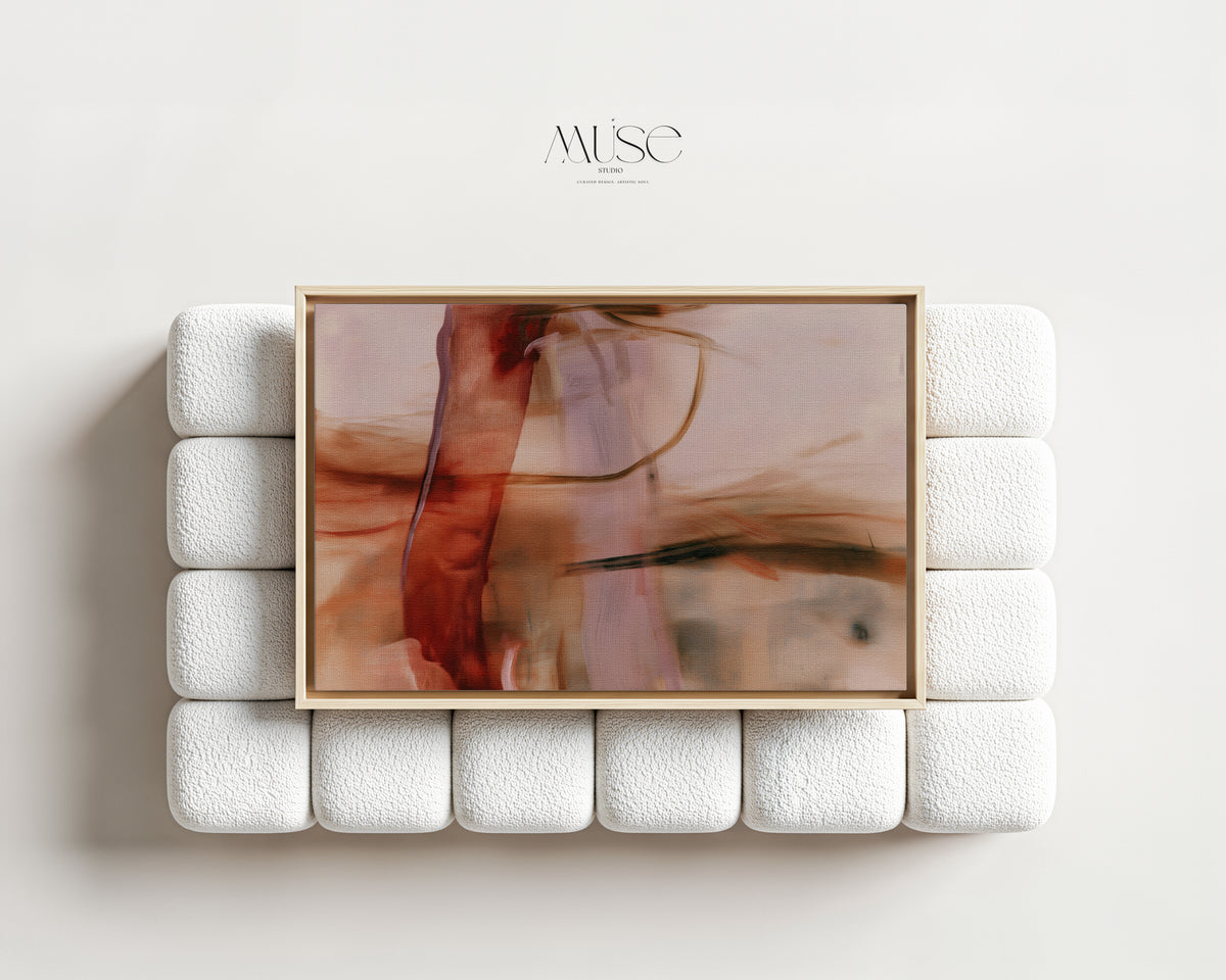 Warm Neutral Abstract Wall Art – Horizontal Figurative Canvas Print, Burgundy & Blush Modern Organic Decor | Quiet Passage No. 1161
