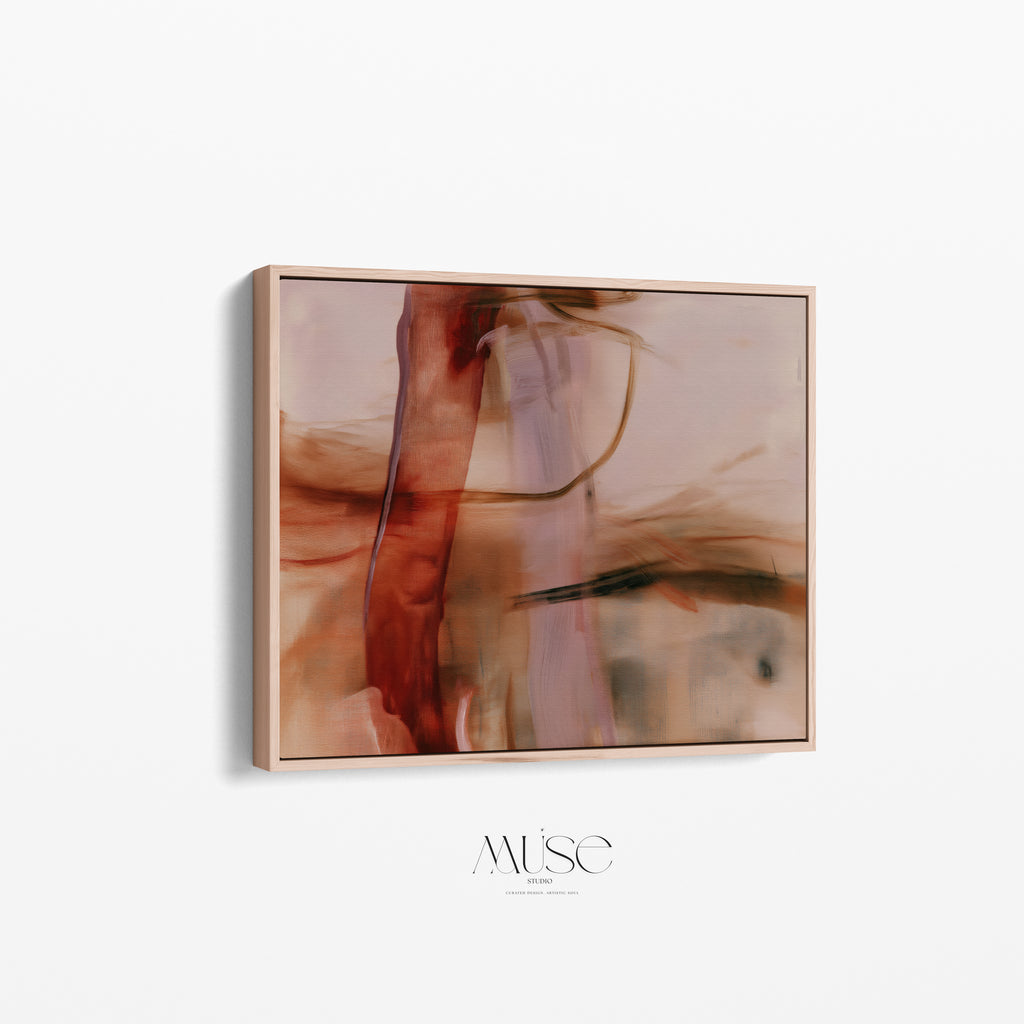 Warm Neutral Abstract Wall Art – Horizontal Figurative Canvas Print, Burgundy & Blush Modern Organic Decor | Quiet Passage No. 1161