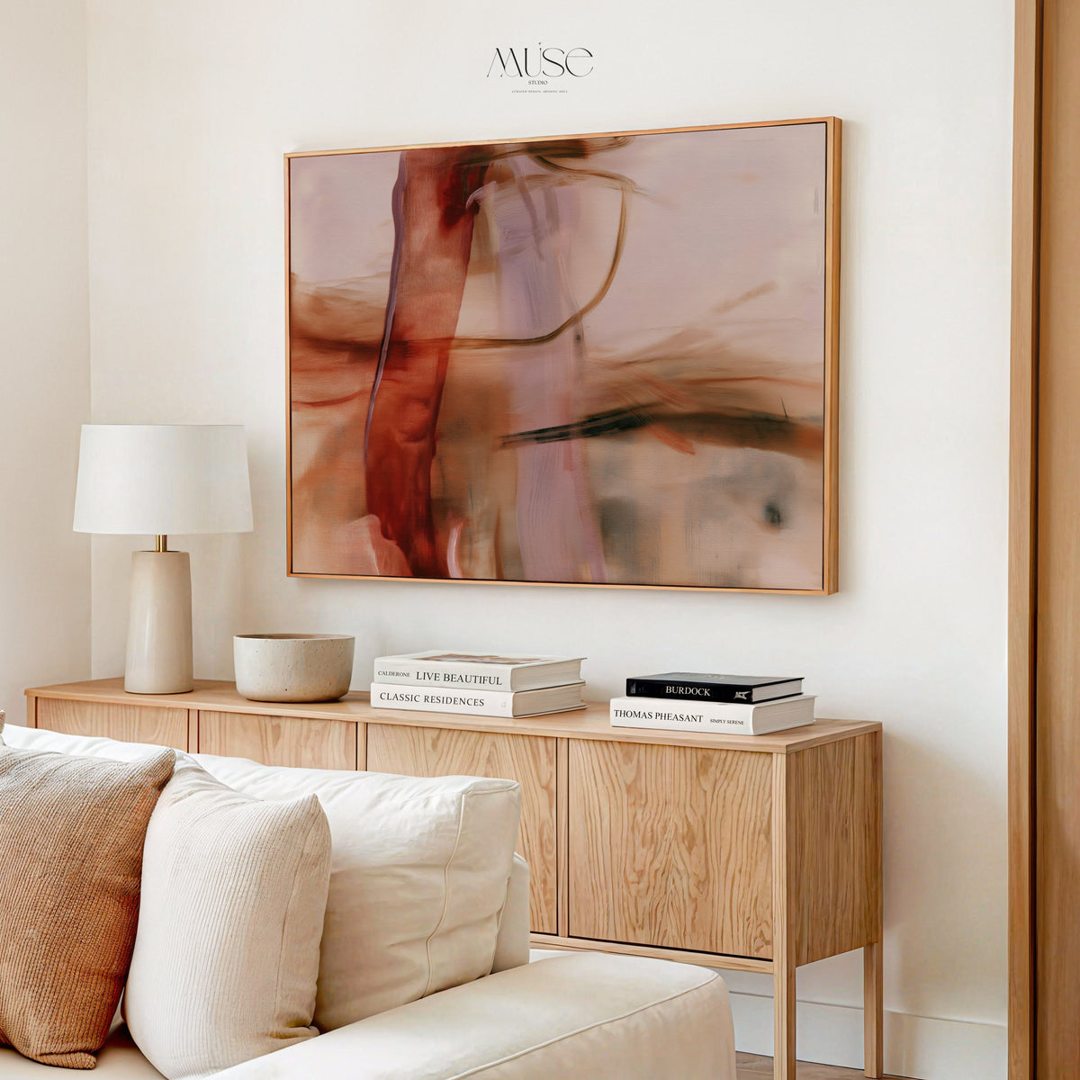 Warm Neutral Abstract Wall Art – Horizontal Figurative Canvas Print, Burgundy & Blush Modern Organic Decor | Quiet Passage No. 1161