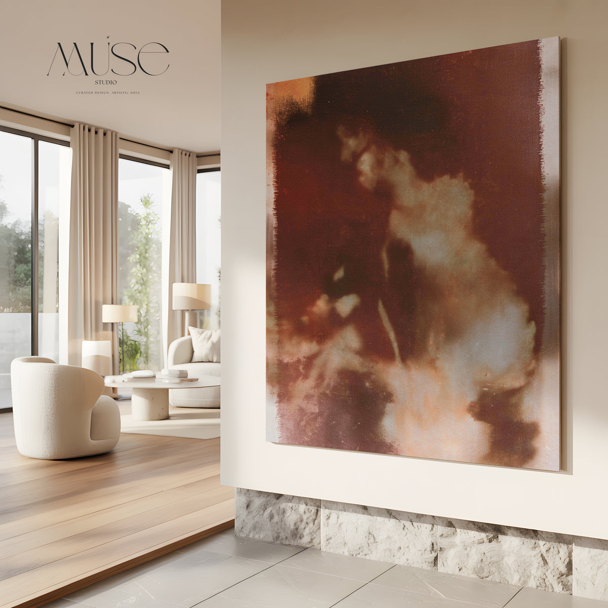 Moody Floral Canvas Wall Art, Warm Minimal Botanical Decor | Wild Aurelia No. 1172