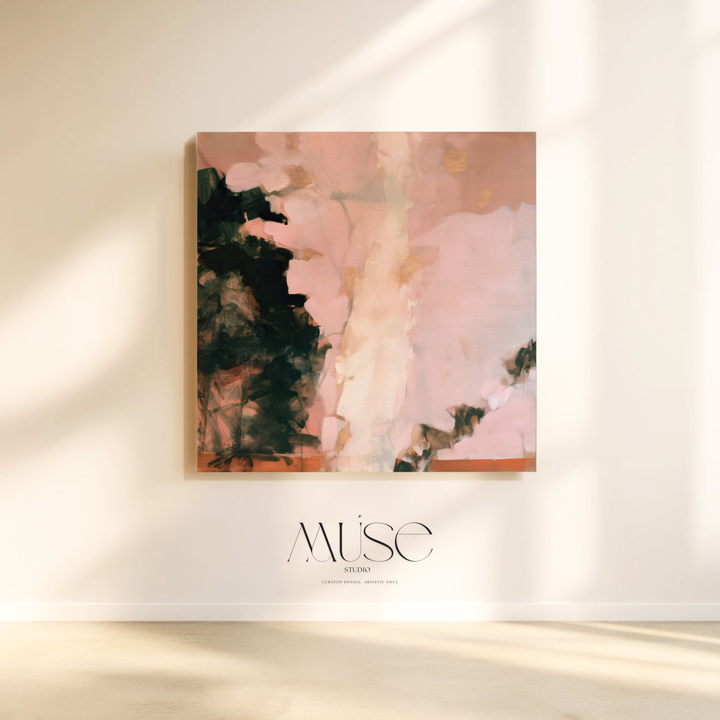 Warm Minimal Abstract Impressionist Canvas Print, Earthy Blush and Sage Wall Art, Abstract Impressionist Autumn Decor, Canvas Art | Morning Blush No. 1181