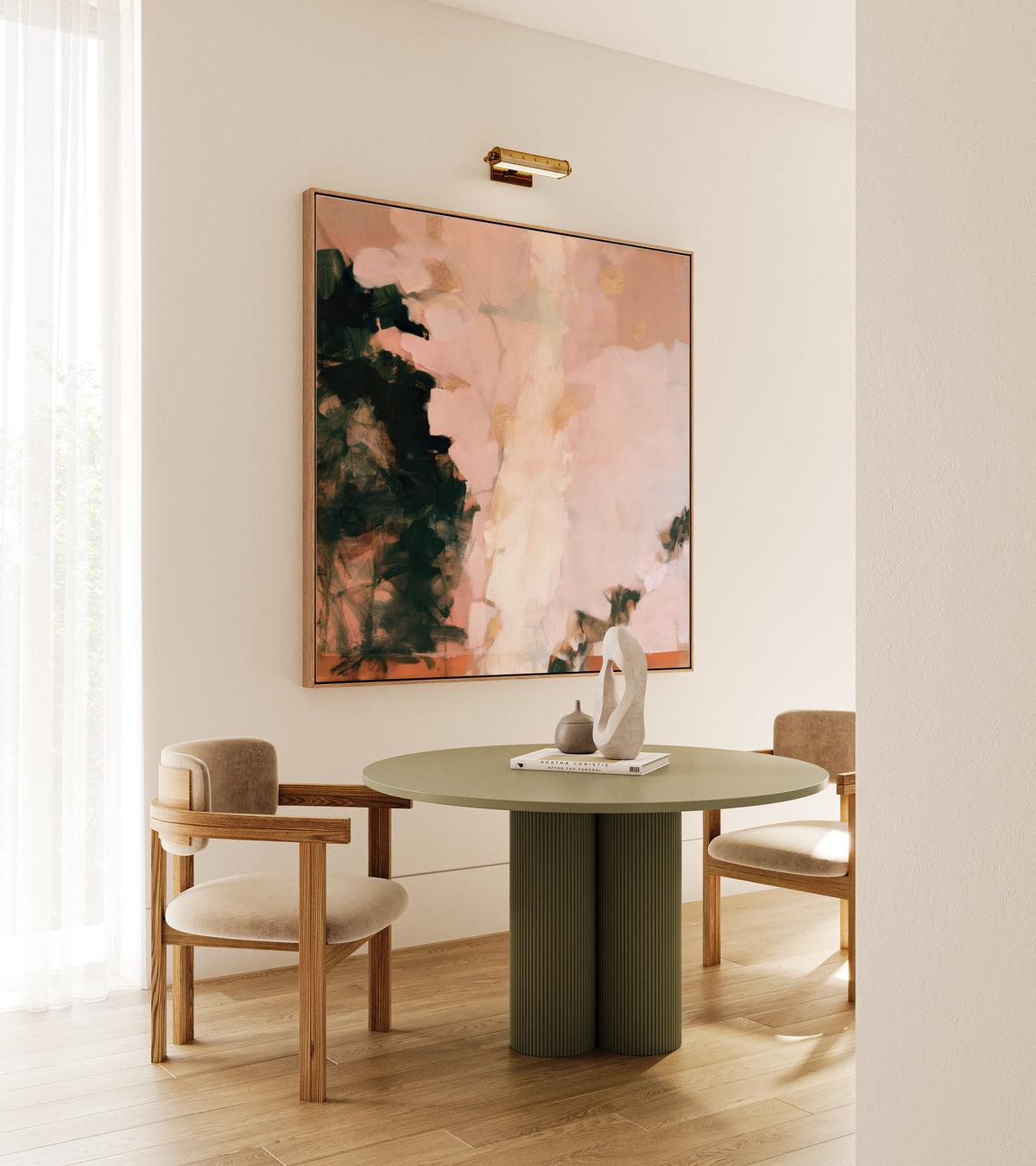 Warm Minimalist Abstract Art Print - Rose, Sage Green & Gold Accent Wall Decor | Morning Blush No. 1181