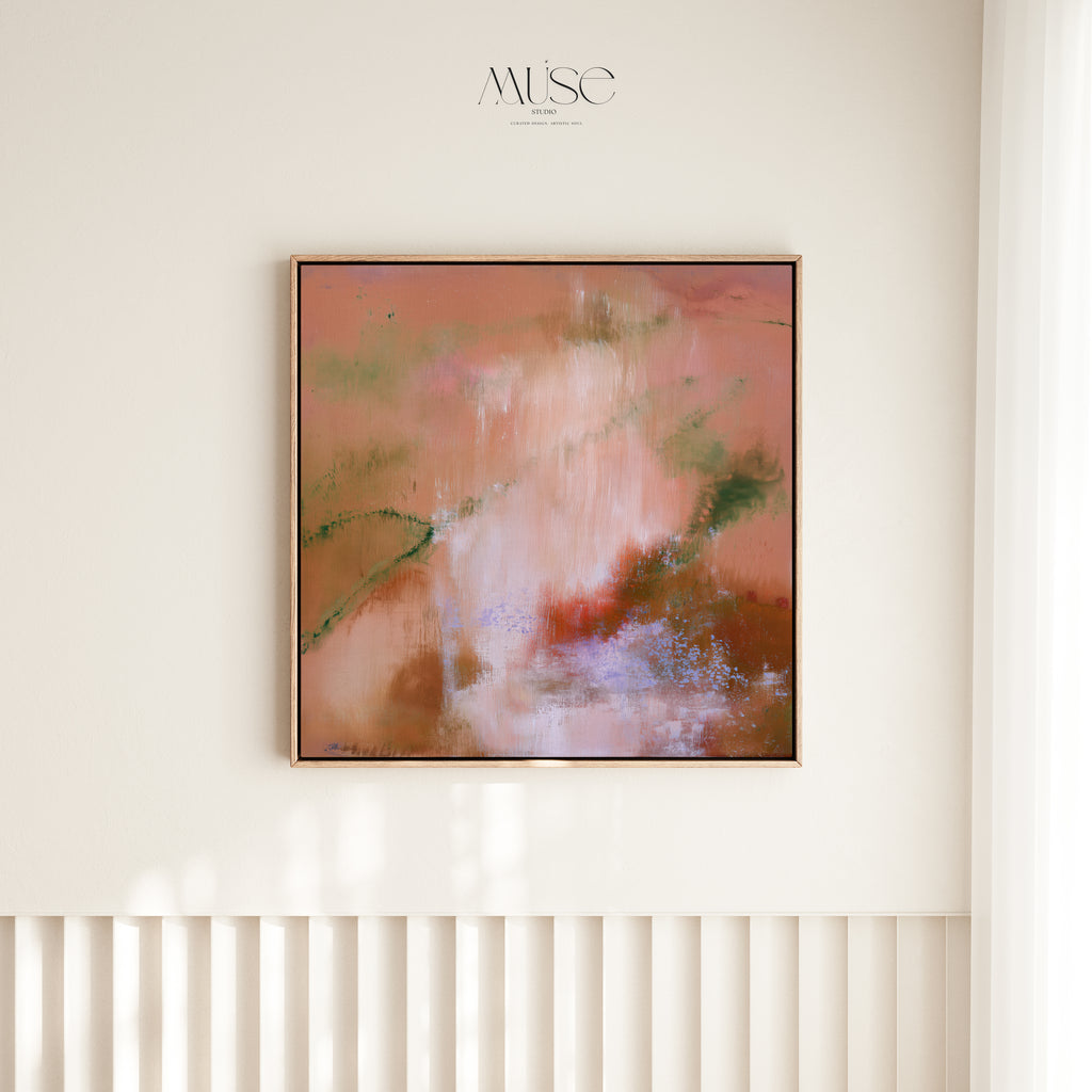 Framed Square Canvas - Terracotta & Peach Organic Abstract Wall Art | Amber Petal No. 1204