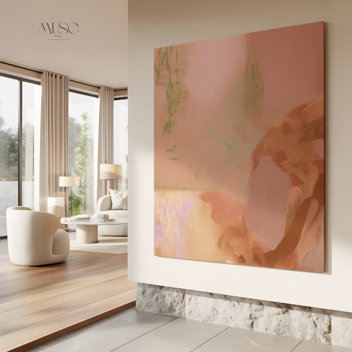 Abstract Canvas Wall Art in Terracotta & Sage | Gilded Dusk No. 1130