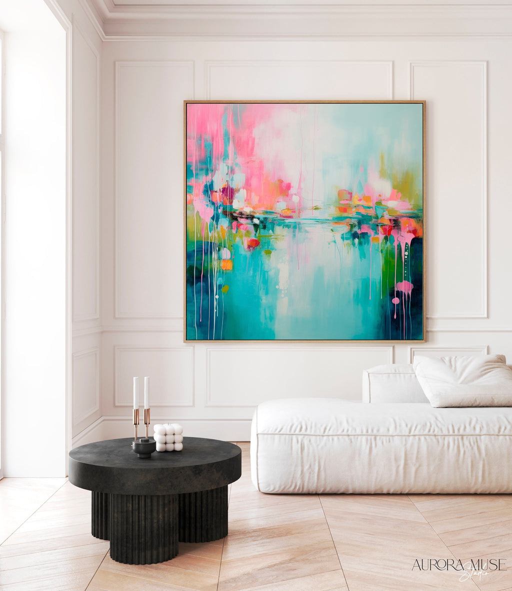 Wall art, abstract painting, large canvas art, giclee print, modern abstract art, art print, Teal Pink abstract art