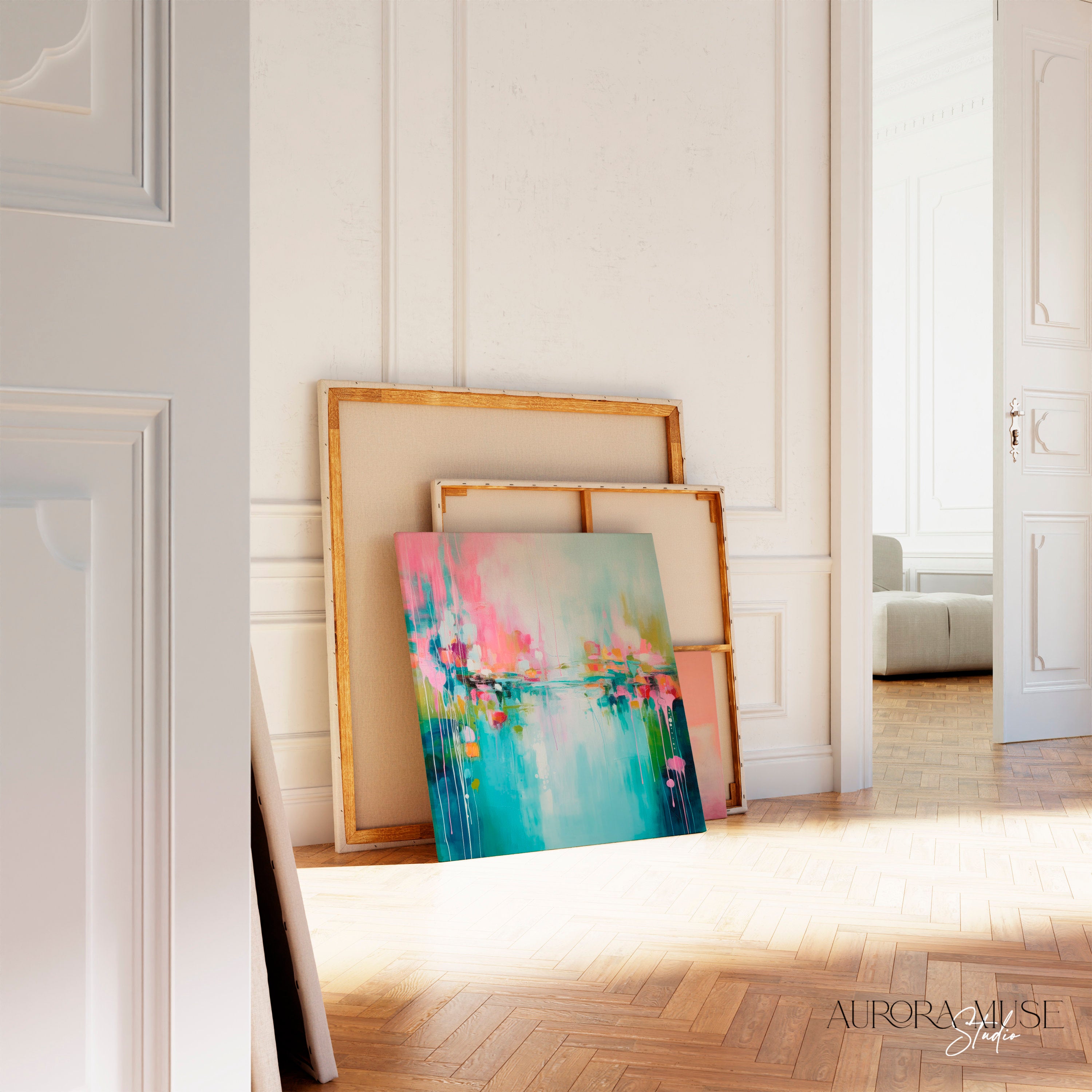 Wall art, abstract painting, large canvas art, giclee print, modern abstract art, art print, Teal Pink abstract art