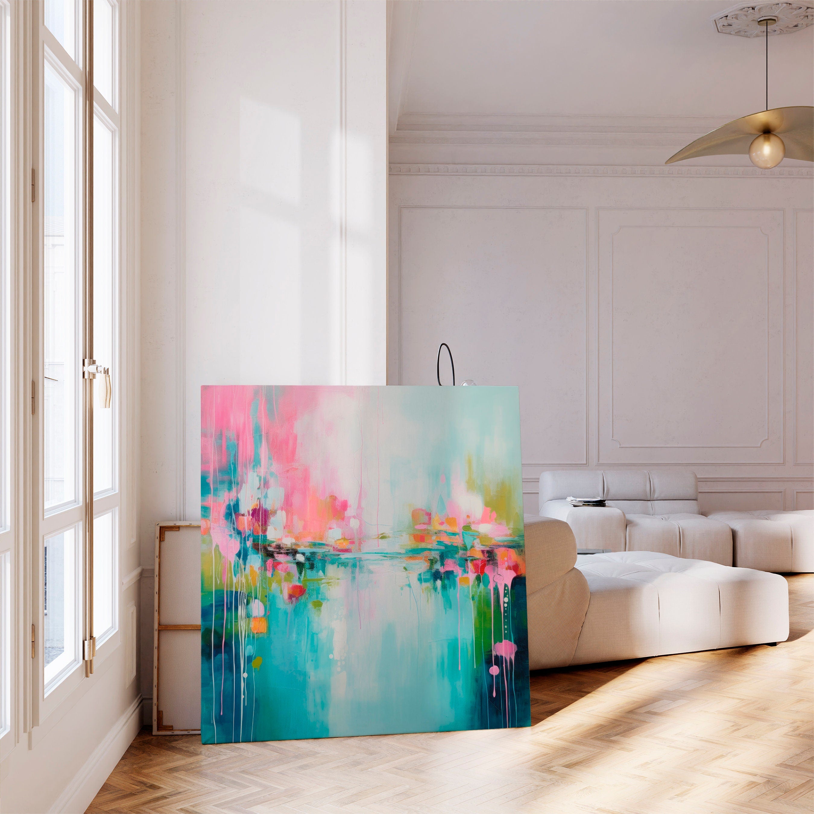 Wall art, abstract painting, large canvas art, giclee print, modern abstract art, art print, Teal Pink abstract art