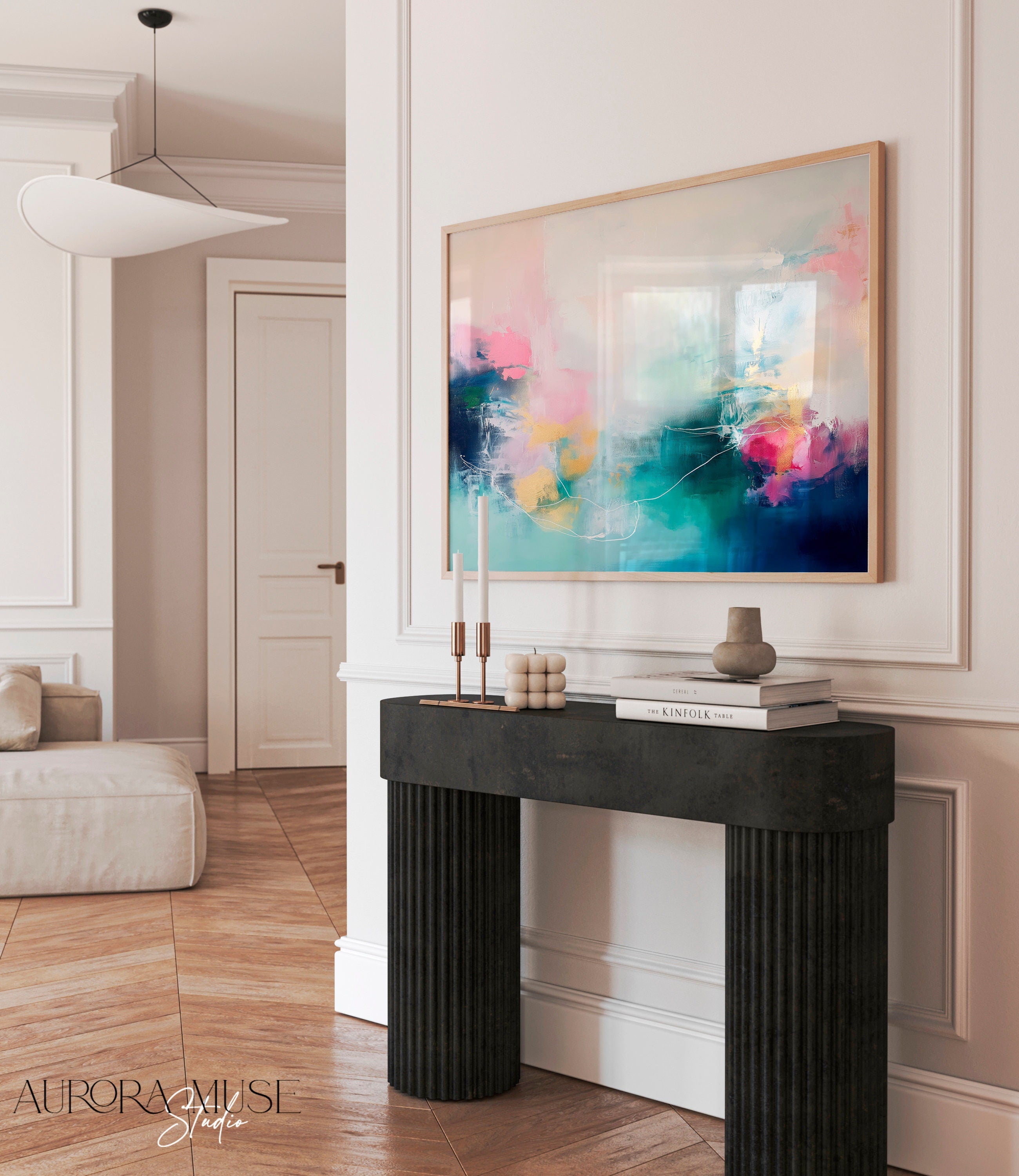 Modern Abstract Art Print, Vibrant Wall Decor, Large Canvas Painting, Contemporary Home Artwork, Colorful Living Room Decor, Teal Pink | 202