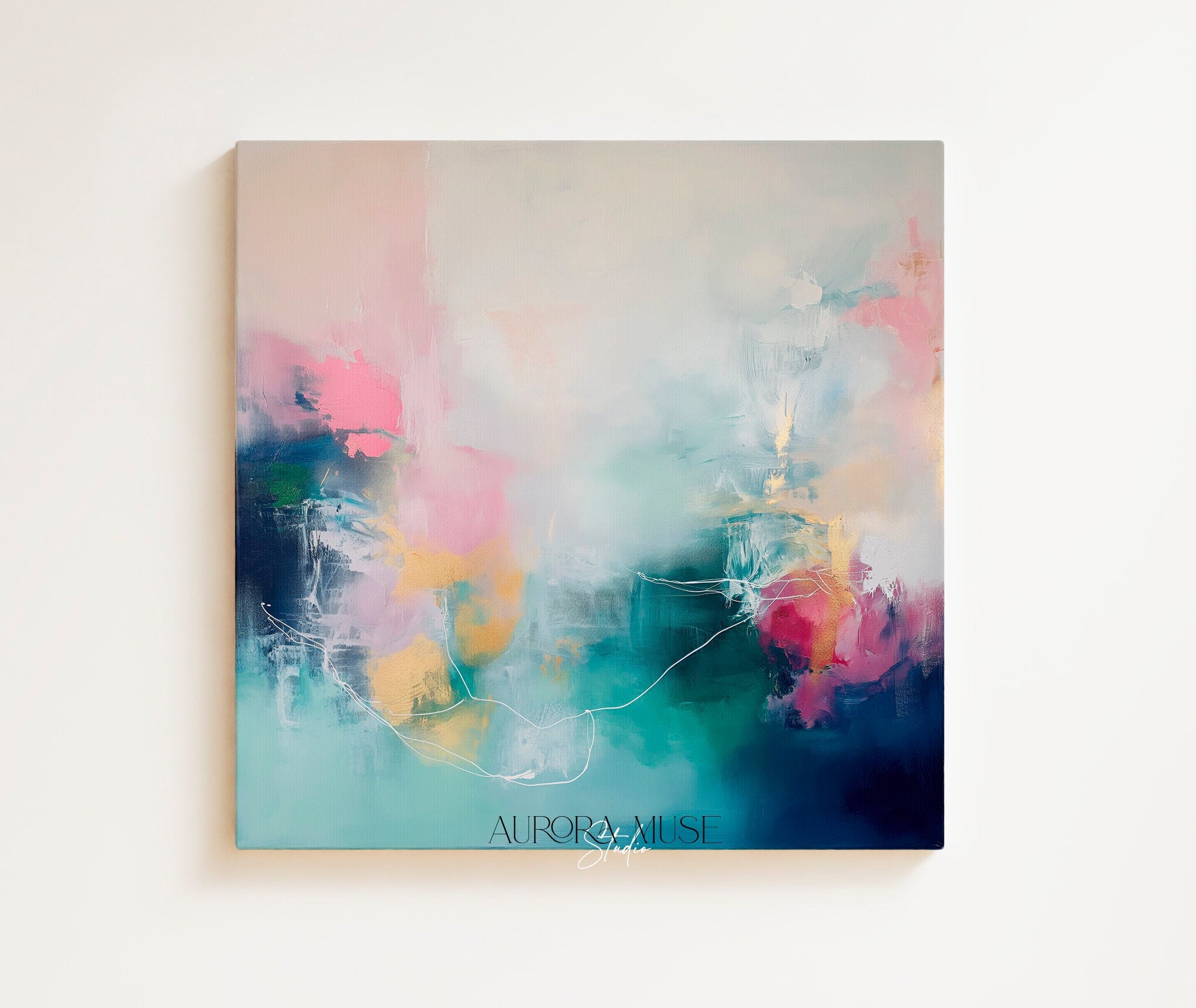 Modern Abstract Art Print, Vibrant Wall Decor, Large Canvas Painting, Contemporary Home Artwork, Colorful Living Room Decor, Teal Pink | 202