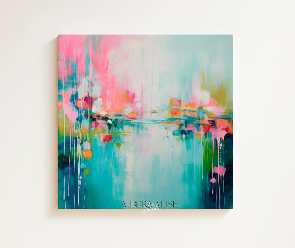 Wall art, abstract painting, large canvas art, giclee print, modern abstract art, art print, Teal Pink abstract art