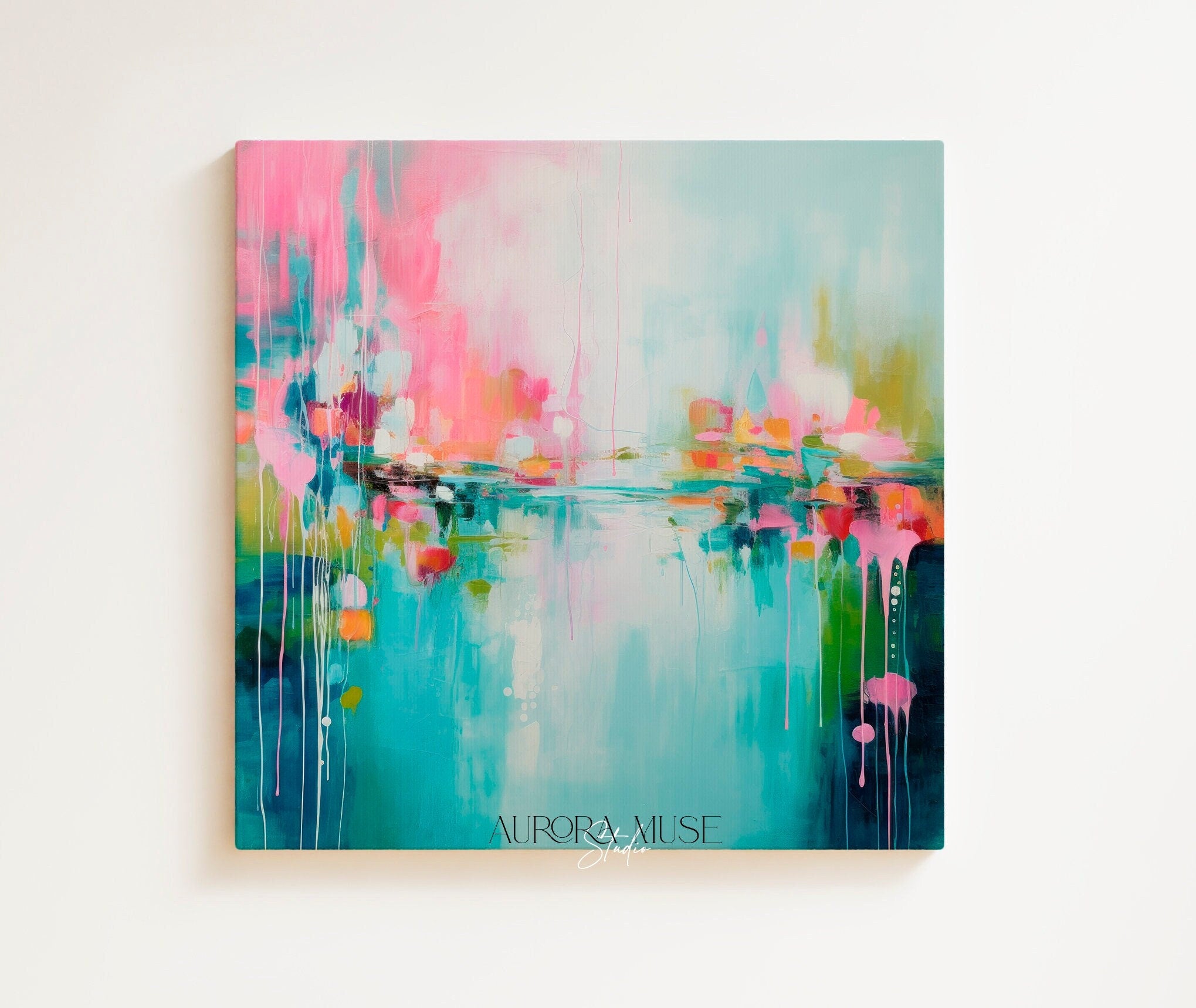 Wall art, abstract painting, large canvas art, giclee print, modern abstract art, art print, Teal Pink abstract art