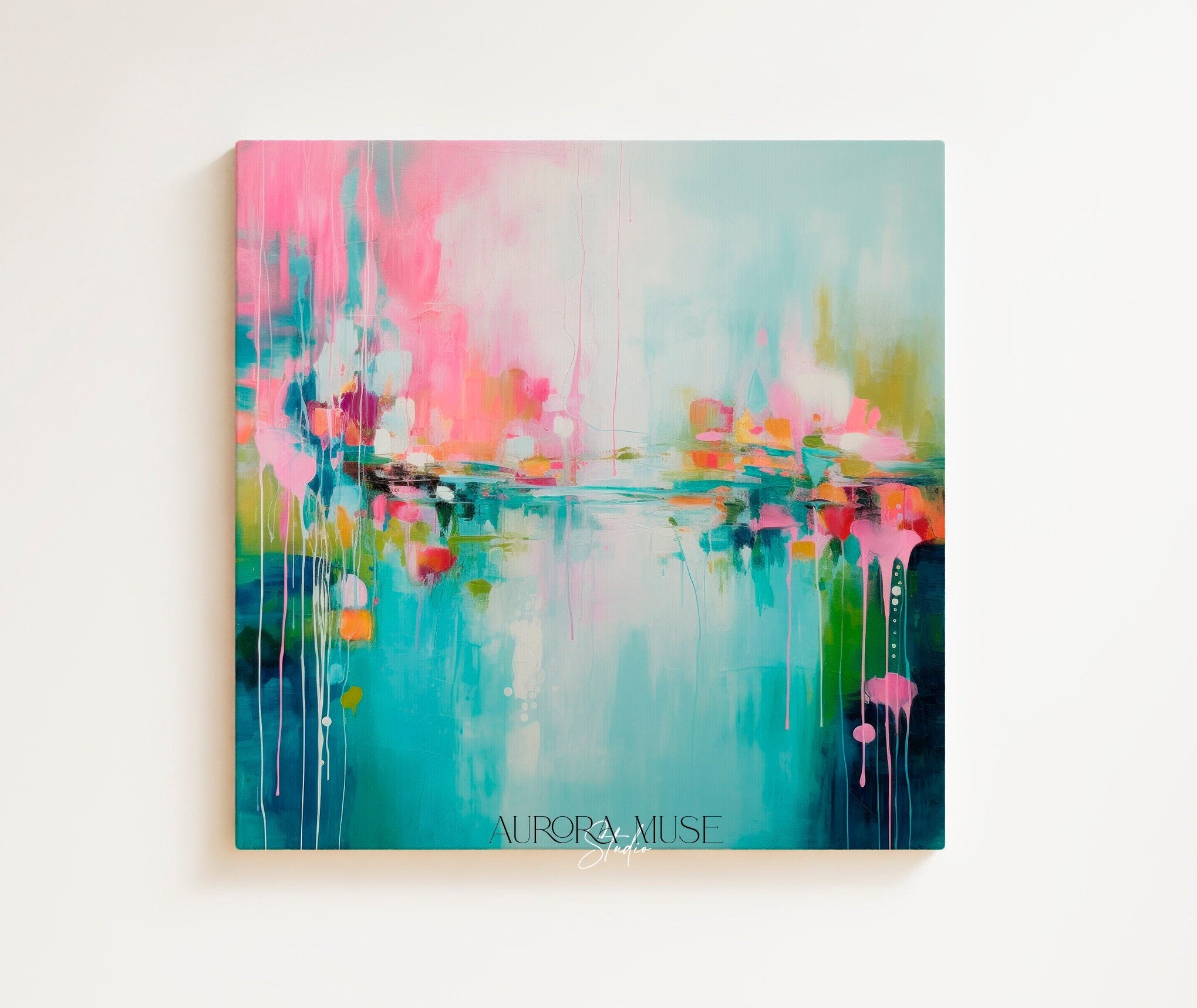 Wall art, abstract painting, large canvas art, giclee print, modern abstract art, art print, Teal Pink abstract art
