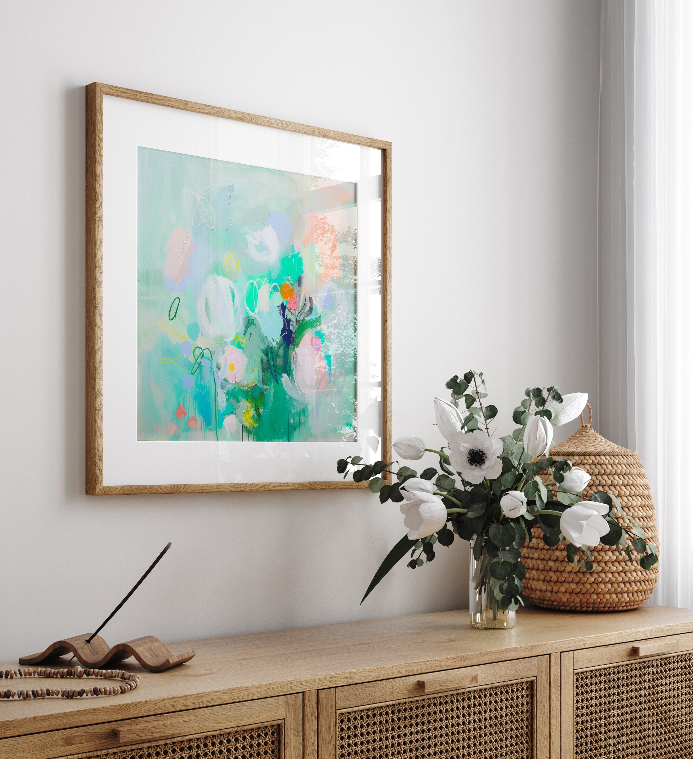 Wall Art Botanical Teal & Green Modern Design, Large Abstract Painting Canvas Wall Art, Colorful Nursery Boho Decor | 374 wall art prints, living room decor, abstract painting, abstract art, modern wall art, modern art, living room art, abstract wall art, canvas wall art, wall art, abstract print, colorful wall art
