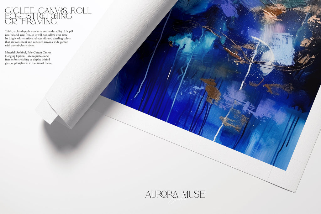 Wall art, abstract painting, large VERTICAL canvas art, giclee print, modern abstract art, art print, Indigo Blue Gold abstract art  | 243
