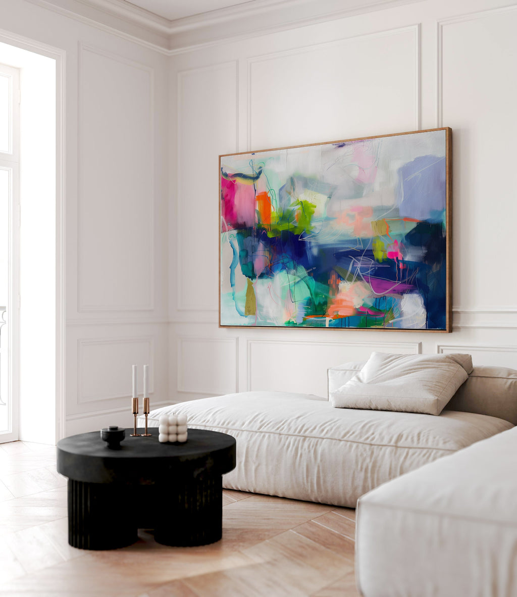 Indigo Blue + Pink Colorful Modern Wall Art, Abstract Painting Art Prints, Multicolor Original Art, Large Canvas Boho Art | Aurora Muse 247