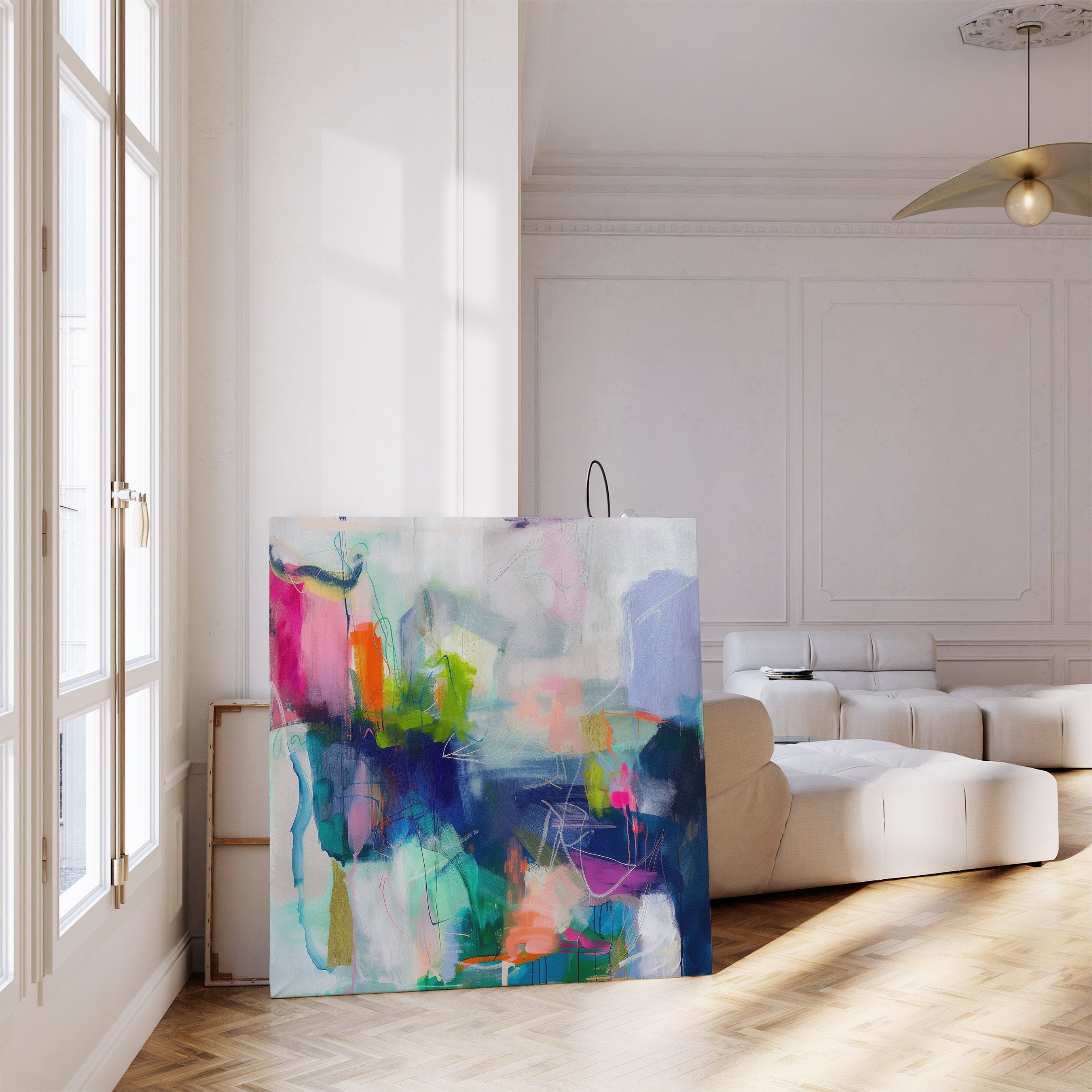 Indigo Blue + Pink Colorful Modern Wall Art, Abstract Painting Art Prints, Multicolor Original Art, Large Canvas Boho Art | Aurora Muse 247