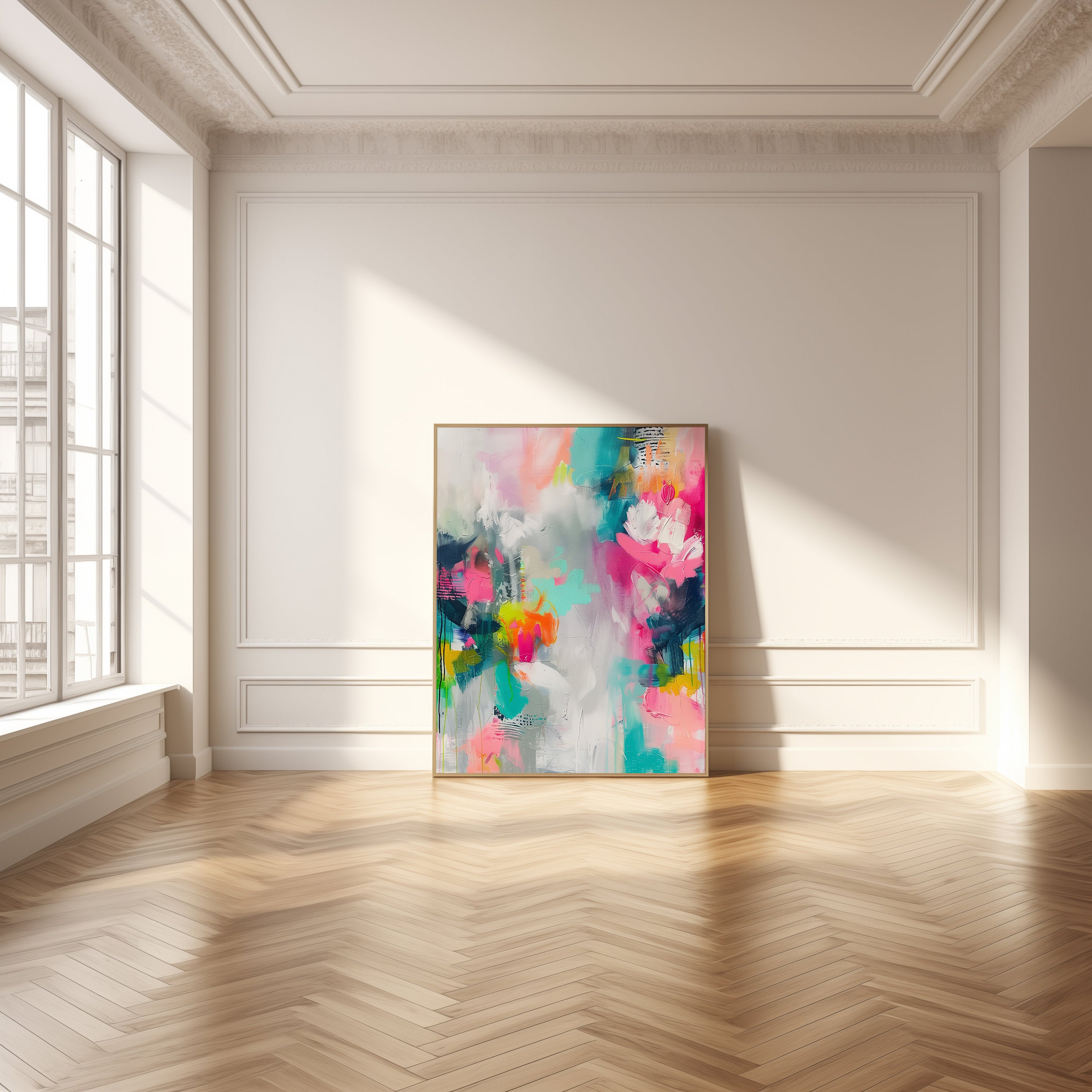 Pink + Teal Modern Abstract Canvas Prints - Large Framed Wall Art Decor - Retro, Preppy & Vibrant Designs | Aurora Muse 252