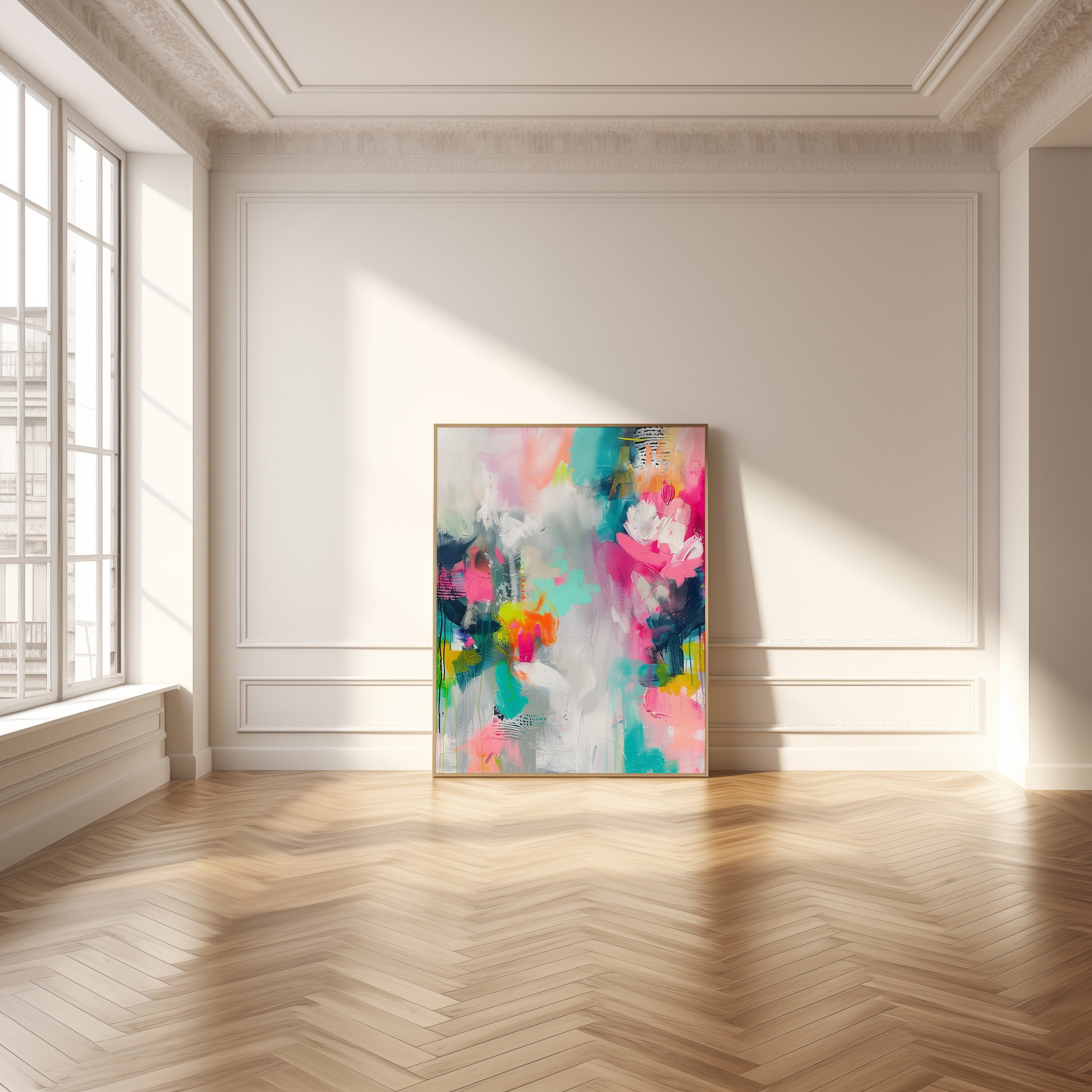Pink + Teal Modern Abstract Canvas Prints - Large Framed Wall Art Decor - Retro, Preppy & Vibrant Designs | Aurora Muse 252