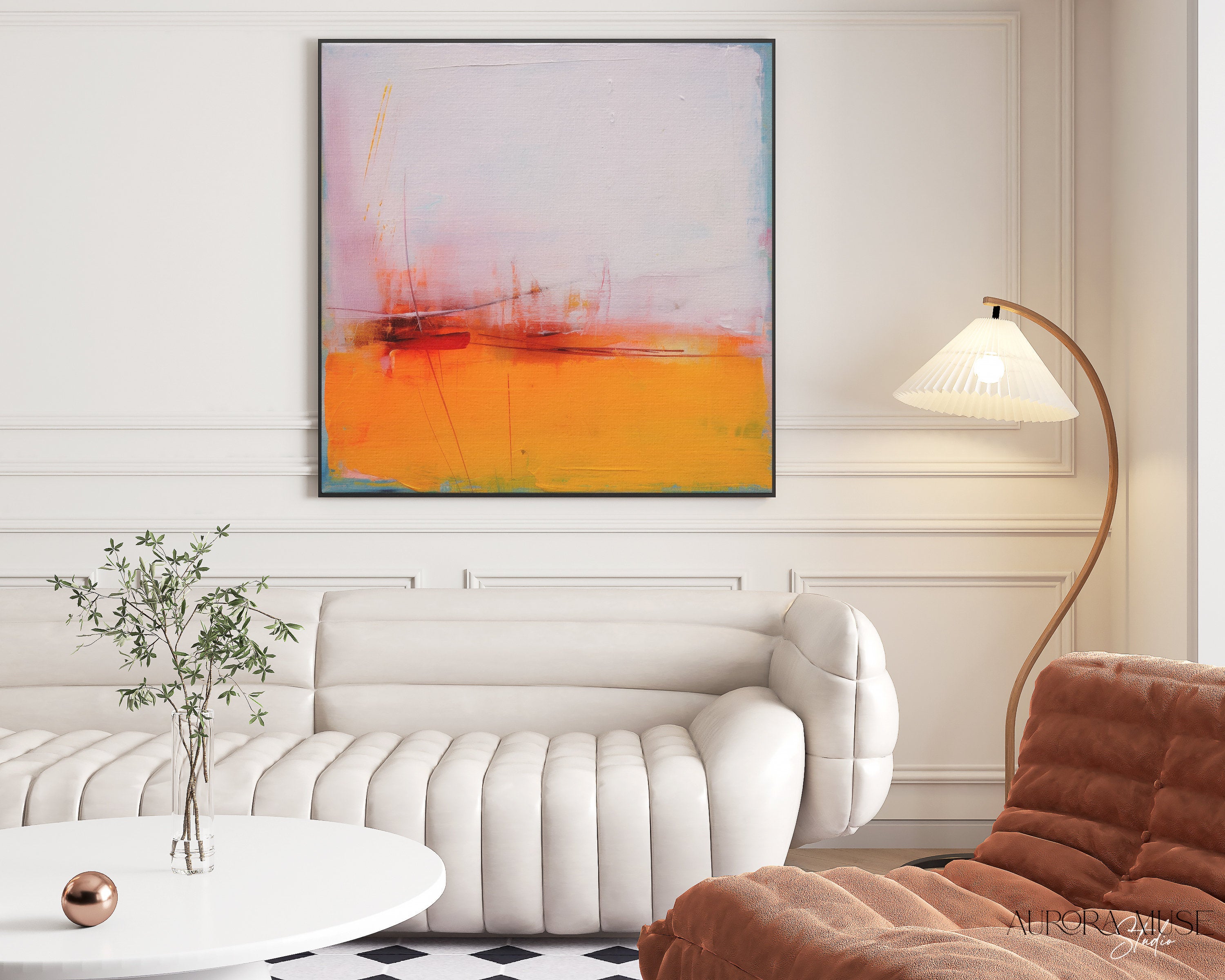 Pink and Orange Abstract Art - Maximalist Modern Wall Art Prints on Large Boho Canvas, Trendy Aesthetic Colorful Art | Aurora Muse 108