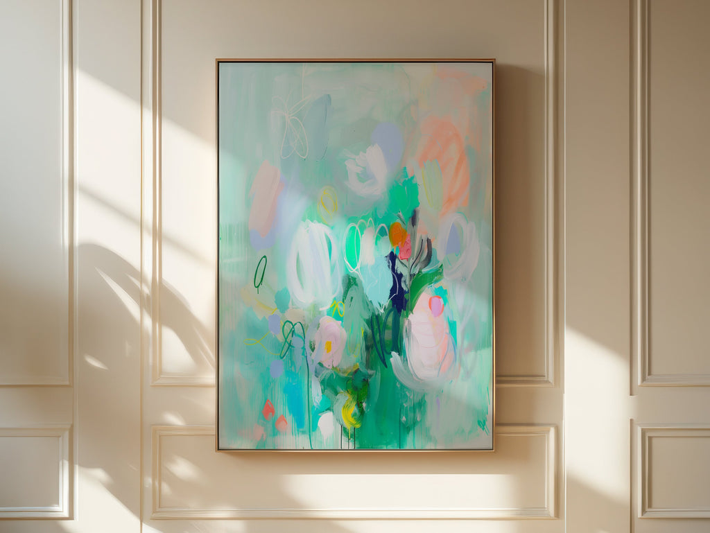 Wall Art Botanical Teal & Green Modern Design, Large Abstract Painting Canvas Wall Art, Colorful Nursery Boho Decor | 374 wall art prints, living room decor, abstract painting, abstract art, modern wall art, modern art, living room art, abstract wall art, canvas wall art, wall art, abstract print, colorful wall art