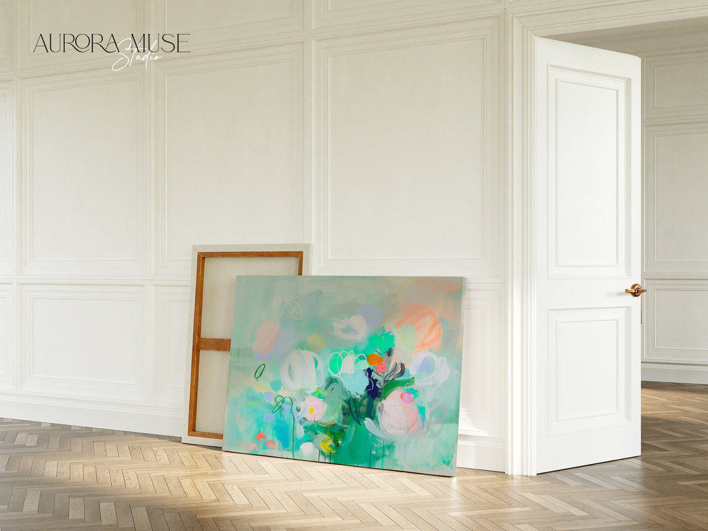 Wall Art Botanical Teal & Green Modern Design, Large Abstract Painting Canvas Wall Art, Colorful Nursery Boho Decor | 374 wall art prints, living room decor, abstract painting, abstract art, modern wall art, modern art, living room art, abstract wall art, canvas wall art, wall art, abstract print, colorful wall art