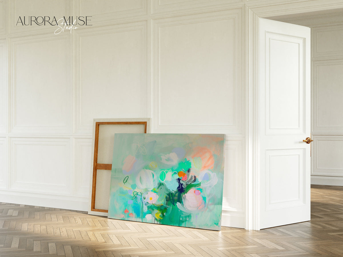 Wall Art Botanical Teal & Green Modern Design, Large Abstract Painting Canvas Wall Art, Colorful Nursery Boho Decor | 374 wall art prints, living room decor, abstract painting, abstract art, modern wall art, modern art, living room art, abstract wall art, canvas wall art, wall art, abstract print, colorful wall art