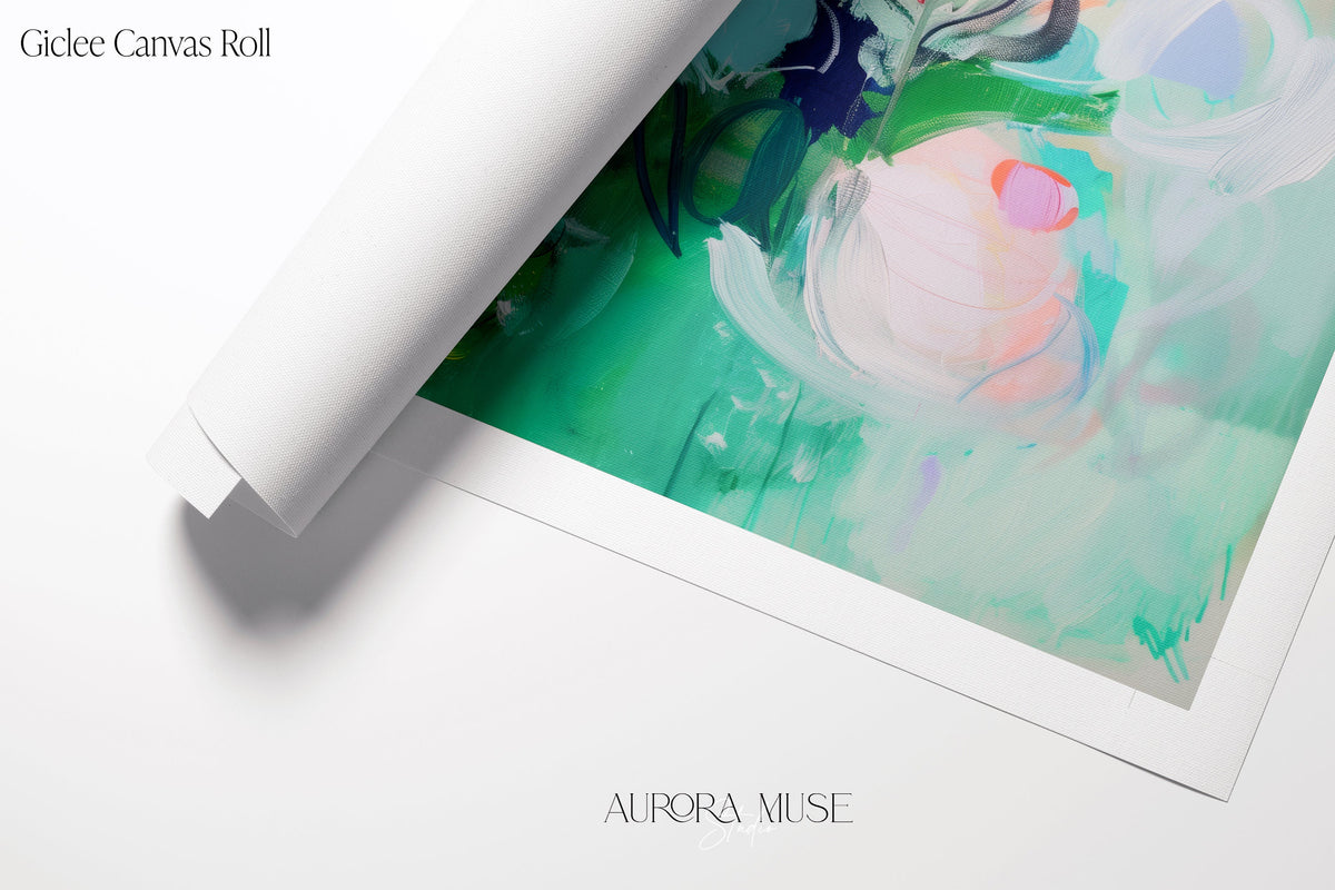 Colorful Modern Art, Teal & Green Contemporary Design, Large Abstract Original Canvas Wall Art, Bright, Unique Retro Trendy Art Prints