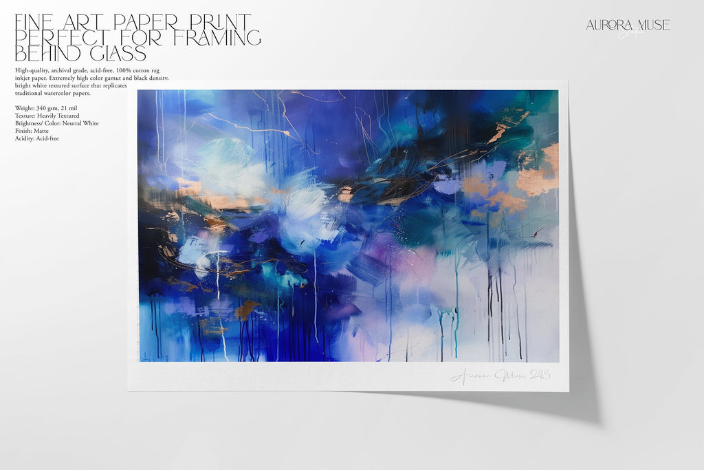 Wall art, abstract painting, large VERTICAL canvas art, giclee print, modern abstract art, art print, Indigo Blue Gold abstract art  | 243