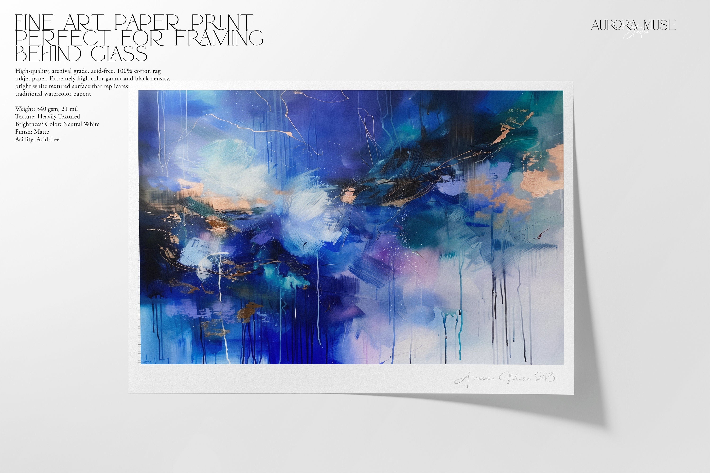 Wall art, abstract painting, large VERTICAL canvas art, giclee print, modern abstract art, art print, Indigo Blue Gold abstract art  | 243