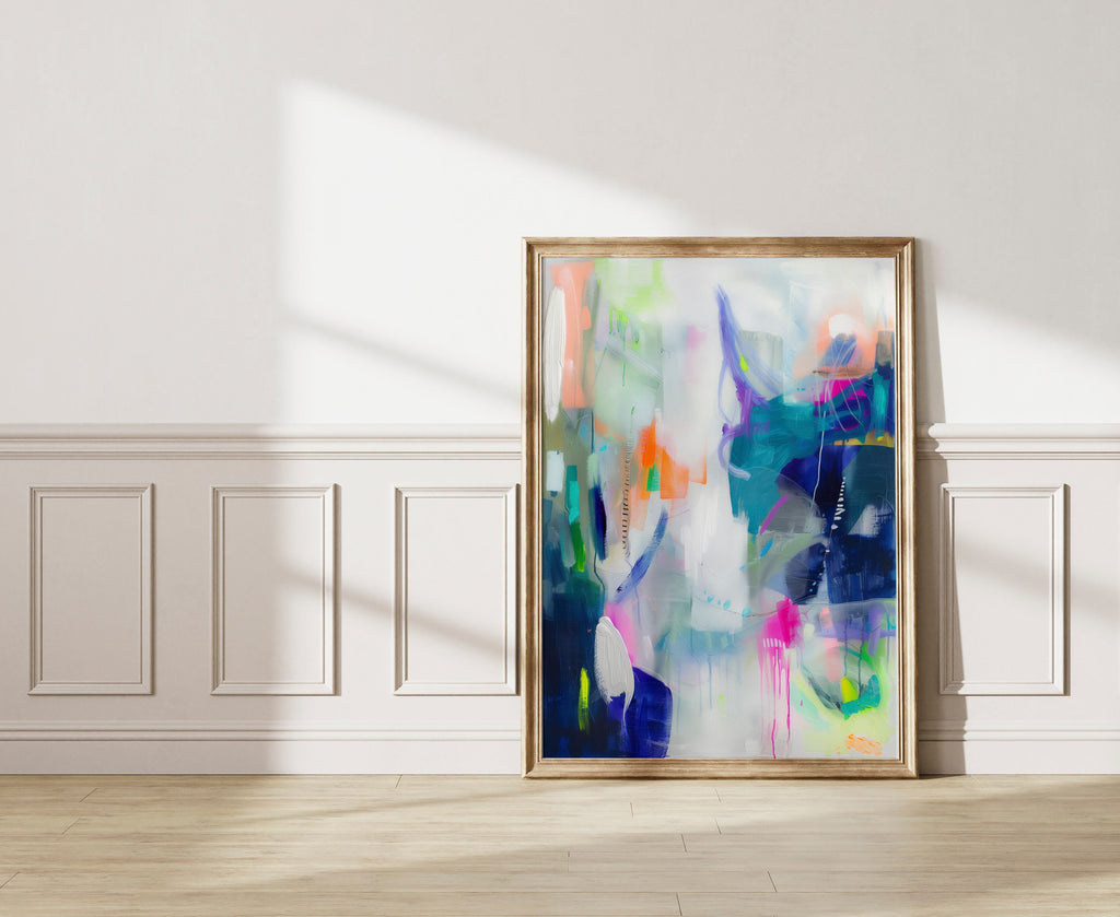 Large Art Print, Colorful Abstract Painting, Large Textured Art Gift with Green Pink, Mint, Blue, Colorful Home Decor Art | Aurora Muse 250