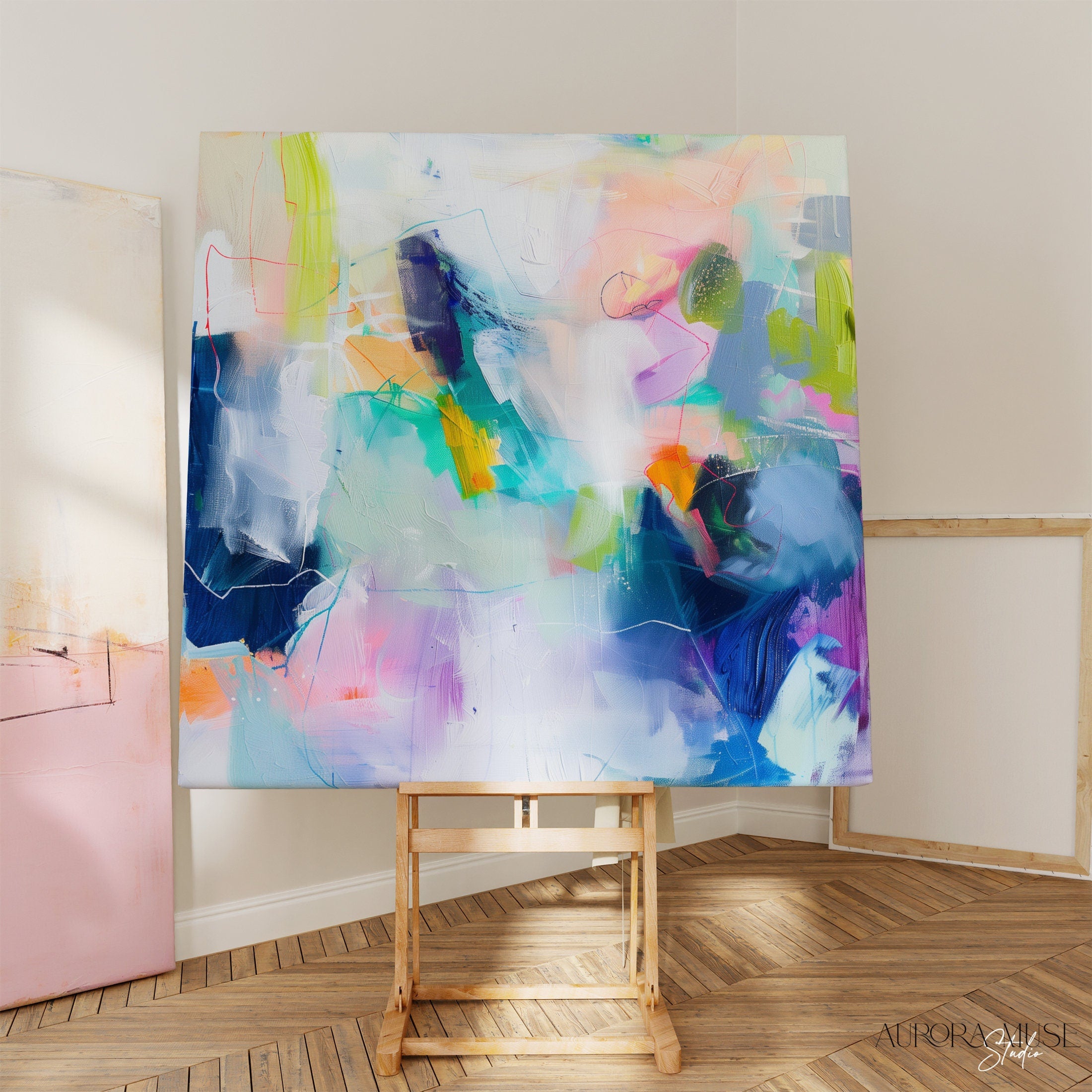 Colorful Modern Wall Art, Bright Abstract Art Prints, Multicolored Original Art, Large Canvas Wall Art | Aurora Muse 249