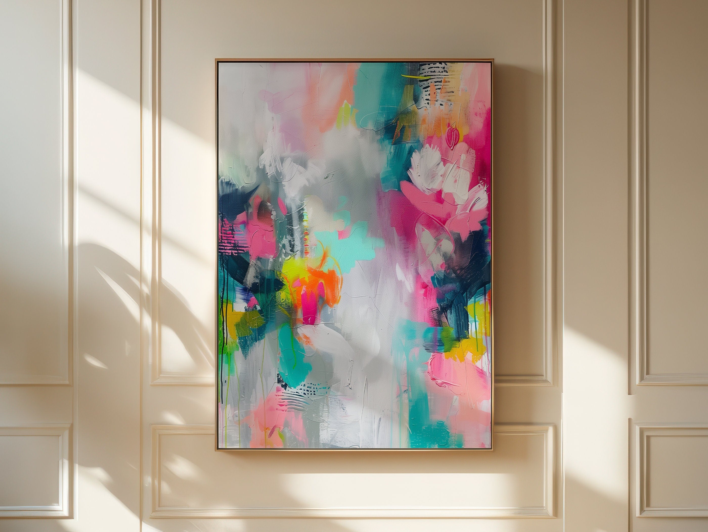 Pink + Teal Modern Abstract Canvas Prints - Large Framed Wall Art Decor - Retro, Preppy & Vibrant Designs | Aurora Muse 252