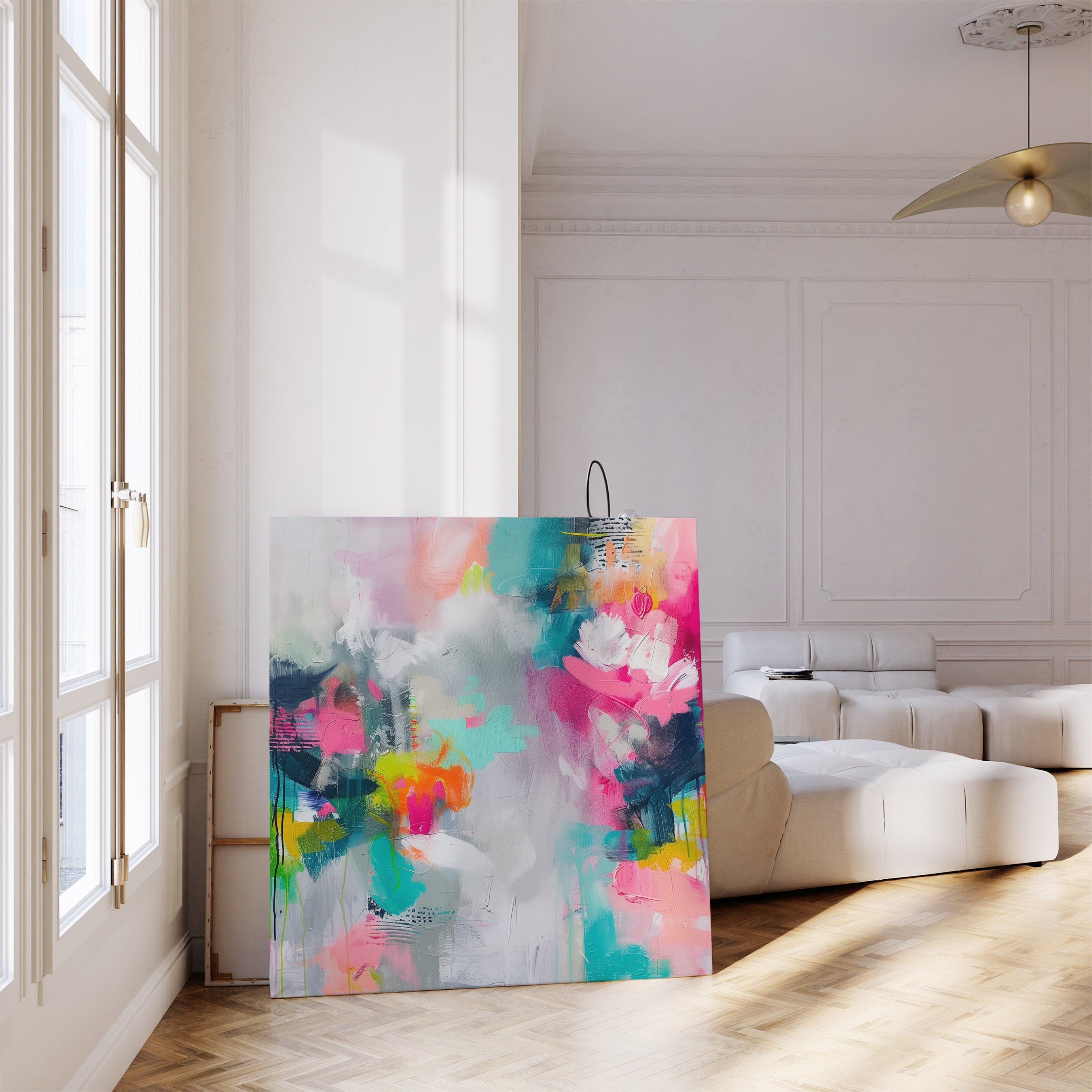 Pink + Teal Modern Abstract Canvas Prints - Large Framed Wall Art Decor - Retro, Preppy & Vibrant Designs | Aurora Muse 252