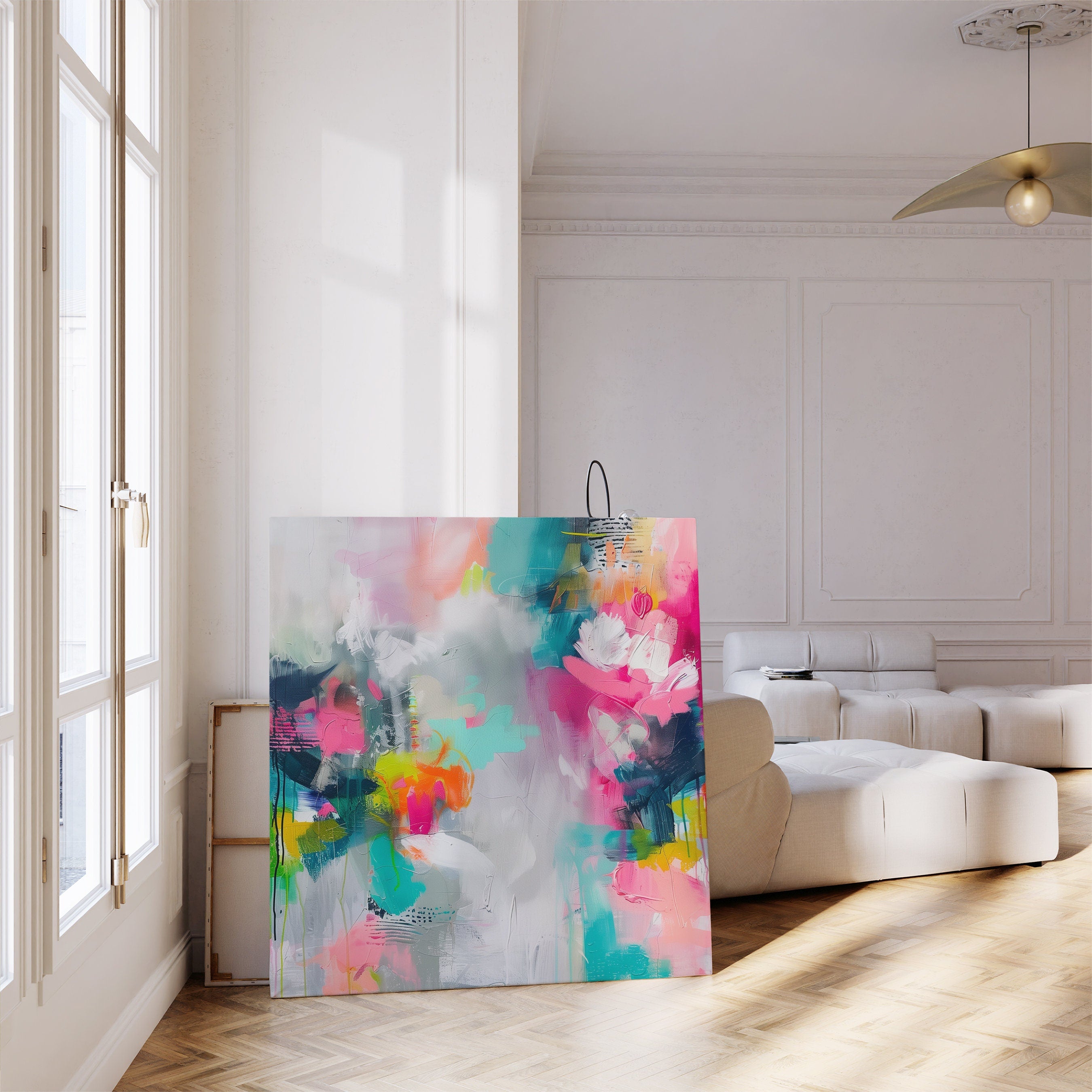 Pink + Teal Modern Abstract Canvas Prints - Large Framed Wall Art Decor - Retro, Preppy & Vibrant Designs | Aurora Muse 252