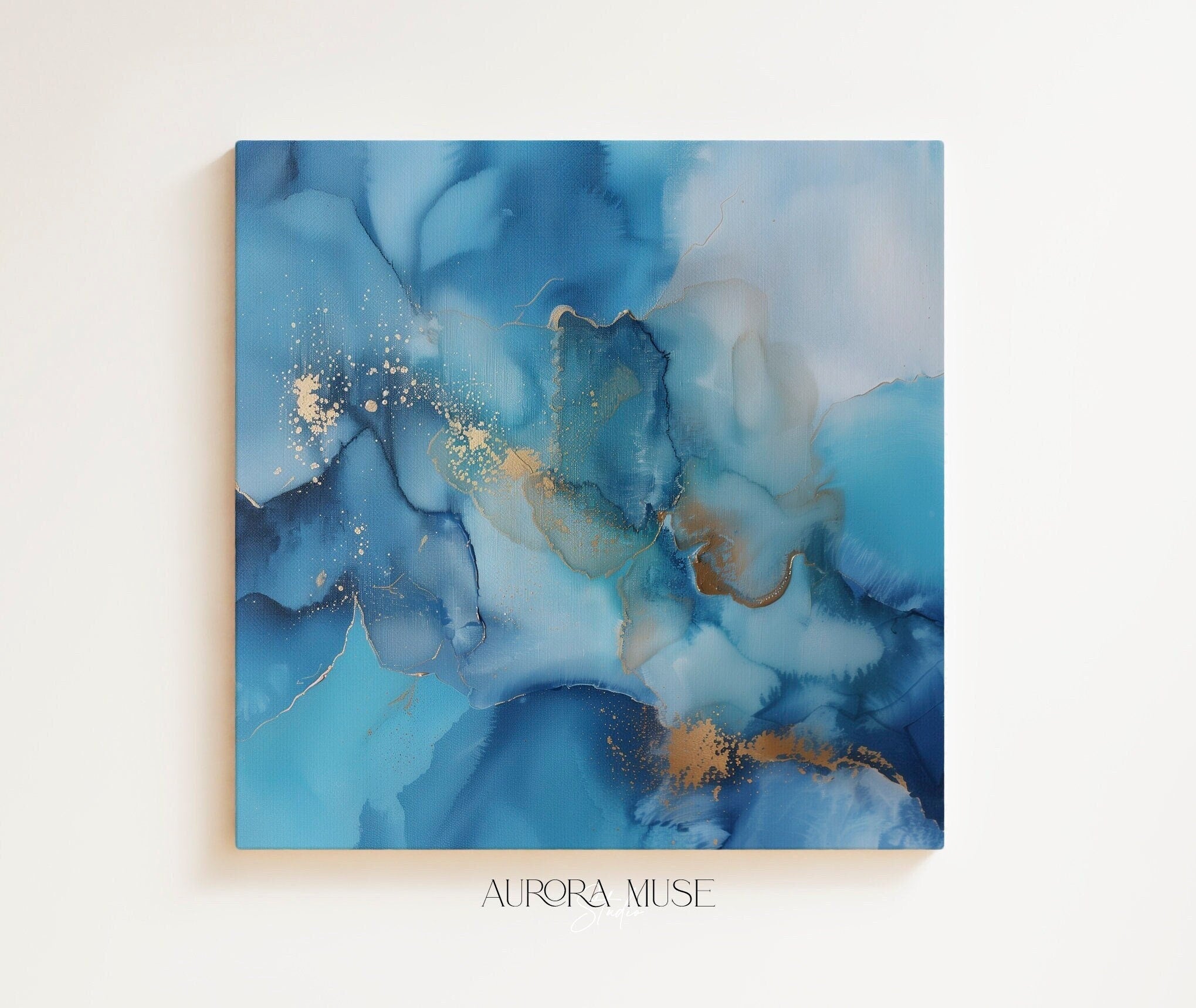 Large Abstract Wall Art by Muse Studio • Nature Inspired Ocean Blue Canvas Giclée Print • Oversized Square Coastal Decor • 281