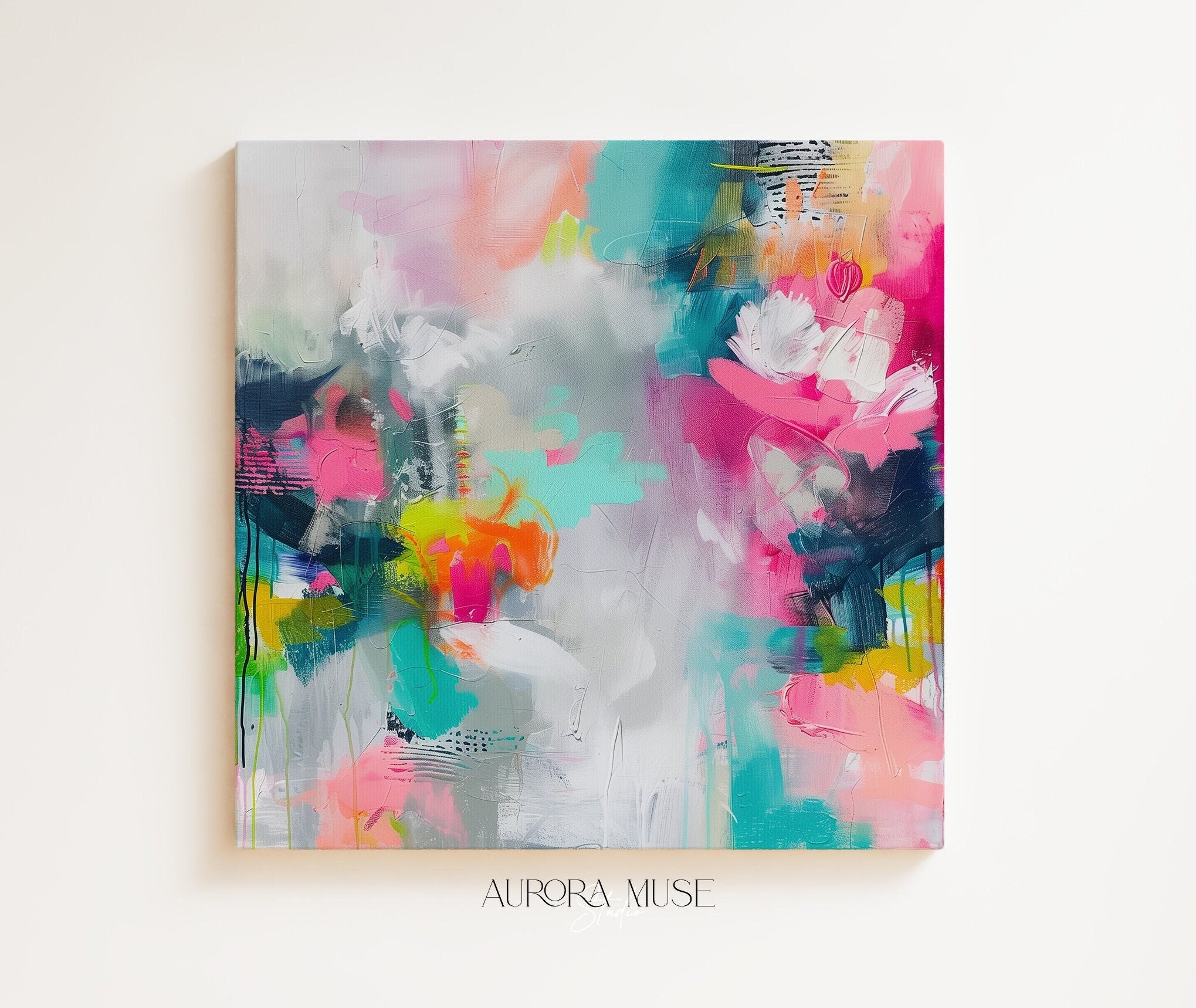 Pink + Teal Modern Abstract Canvas Prints - Large Framed Wall Art Decor - Retro, Preppy & Vibrant Designs | Aurora Muse 252