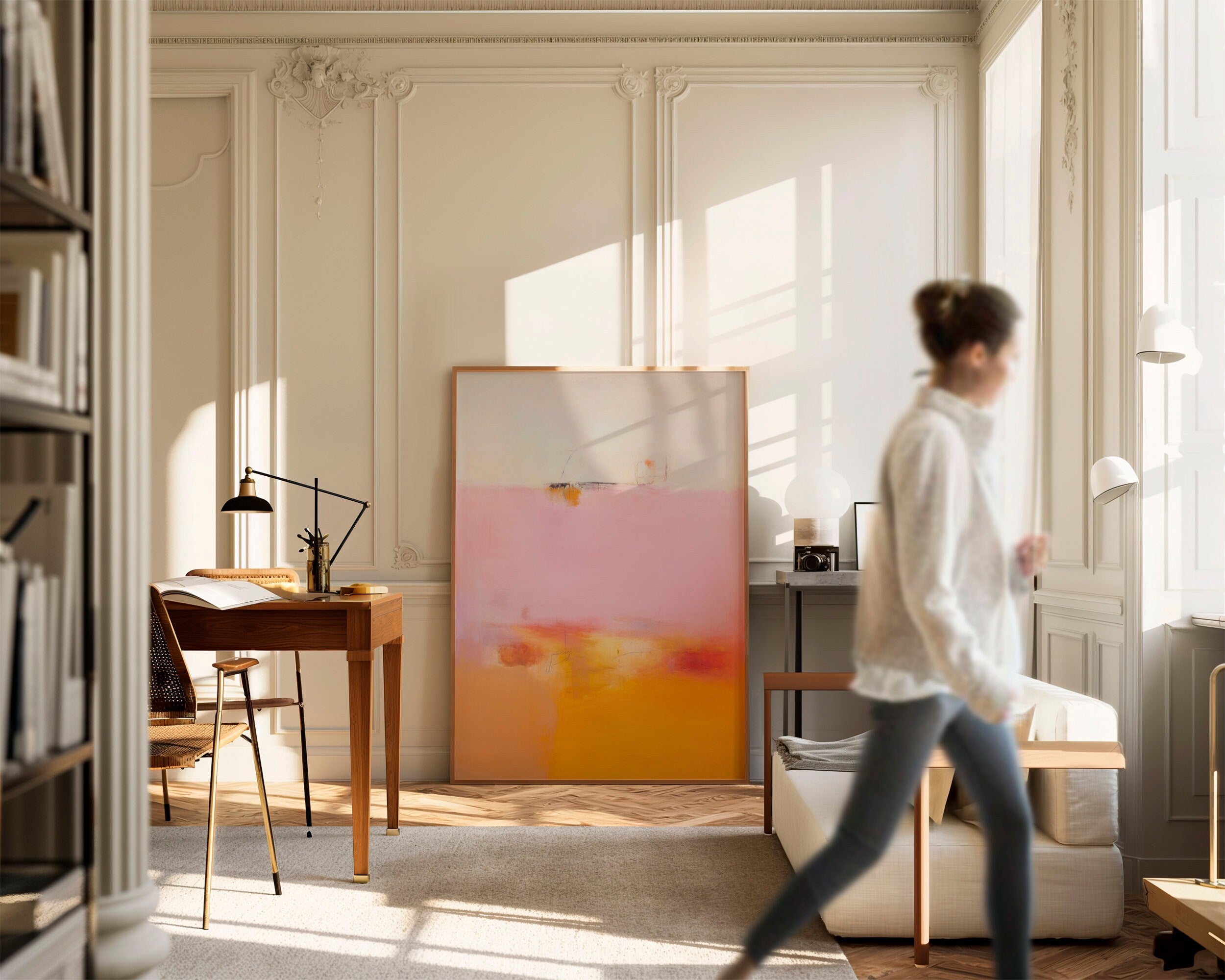 Framed Wall Art | Abstract Painting | Colorful Giclee Canvas Print | Large pink orange abstract art | Boho Wall Art | 068