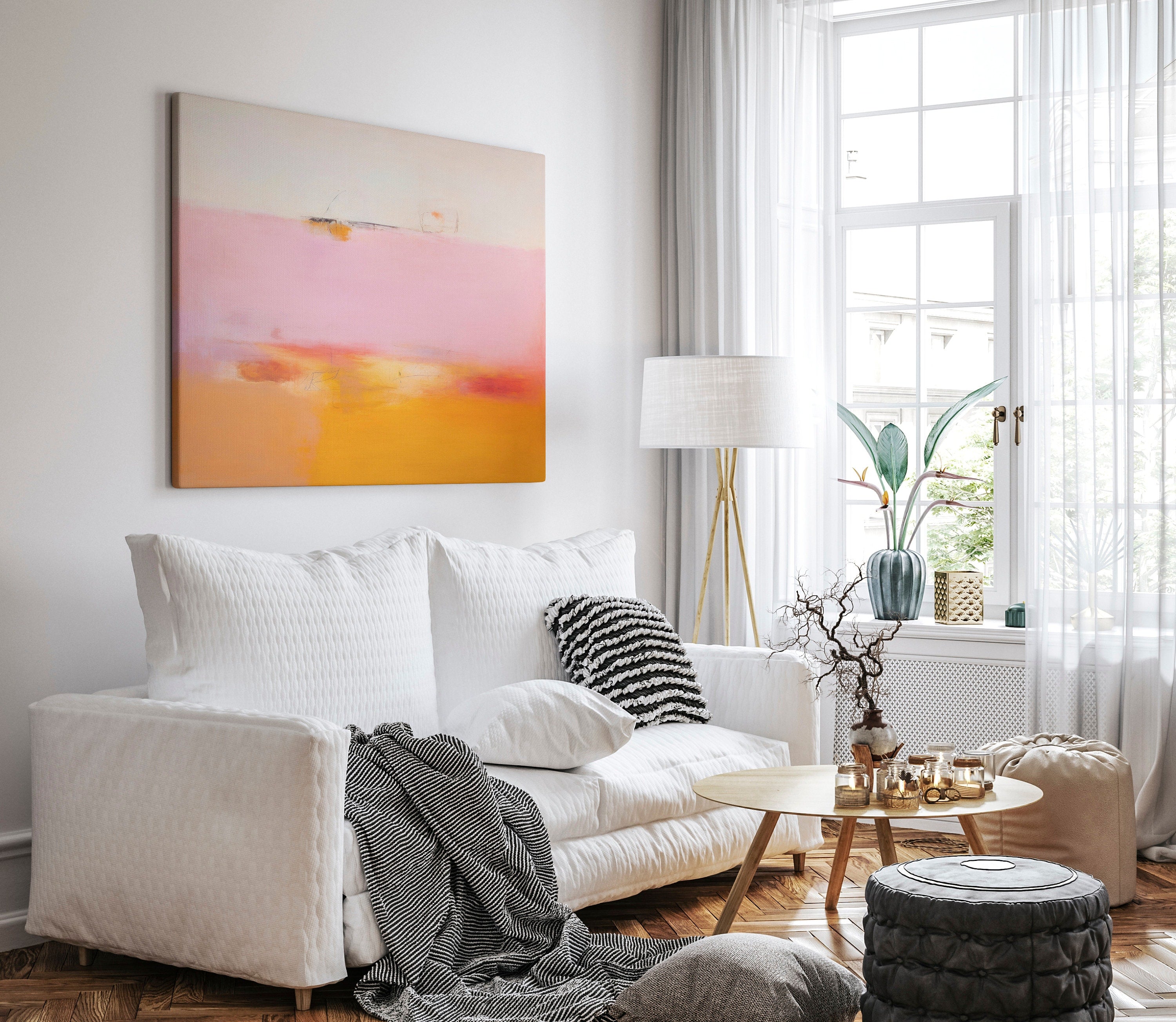 Large Abstract painting, colorful canvas, large abstract print, horizontal painting, pink canvas painting, large art print | Aurora Muse 068