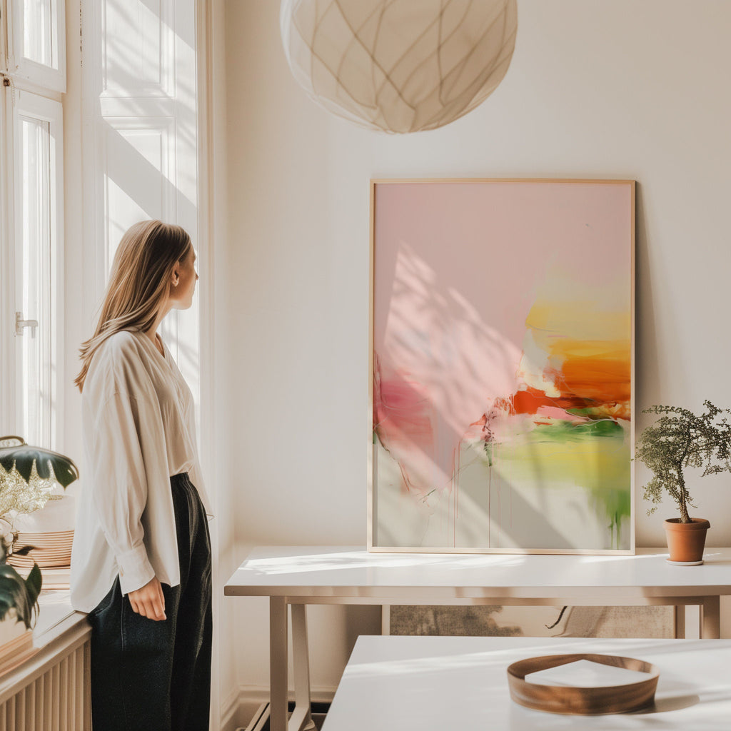 Wall art, abstract painting, large canvas art, giclee print, modern abstract art, art print, pink & green abstract art | Aurora Muse 292