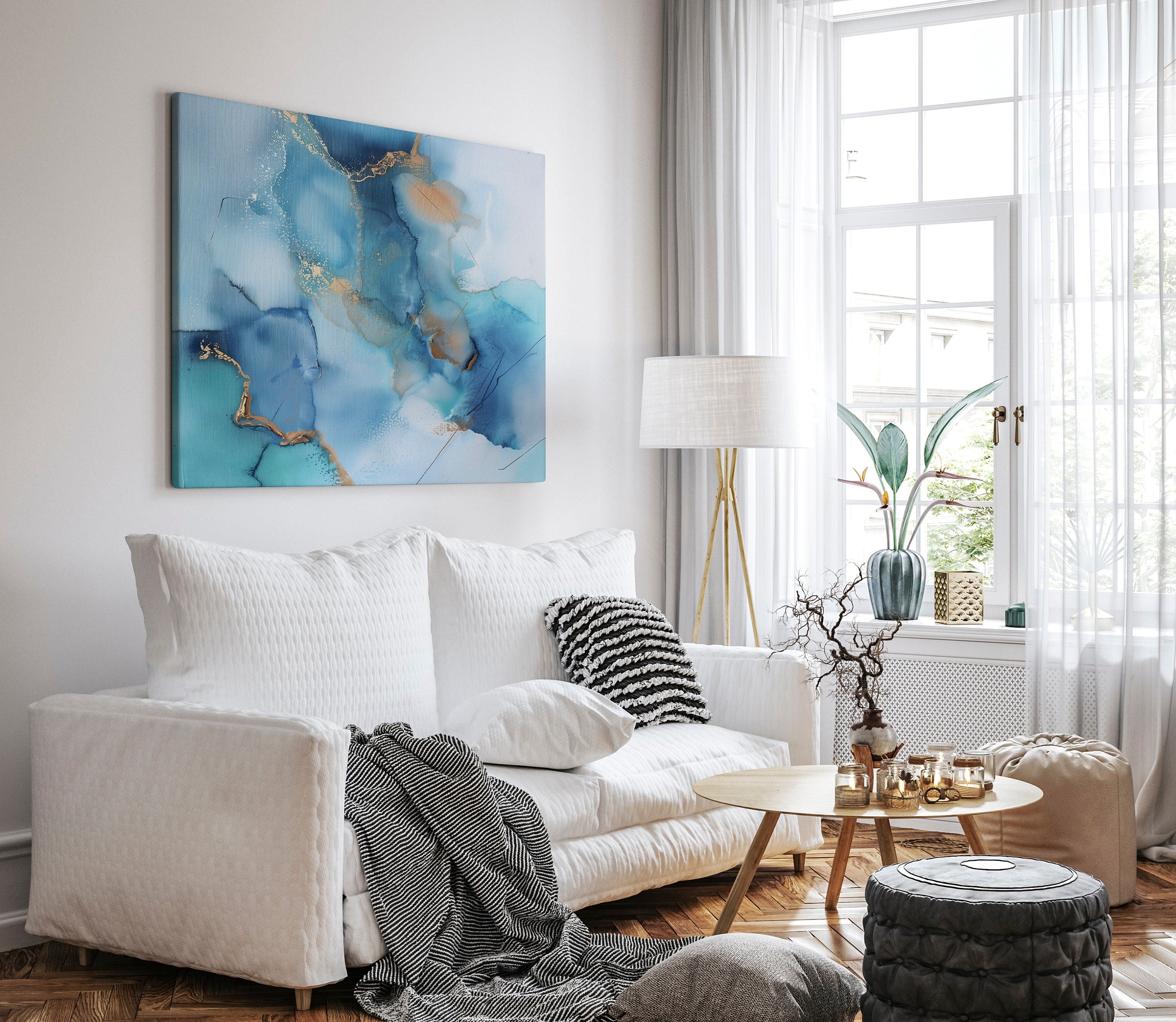 Blue Wall Art, Large Framed Wall Art, Abstract Art, Art Print, Painting, Canvas Wall Art, Bedroom Wall Art, Oversized | Aurora Muse 278