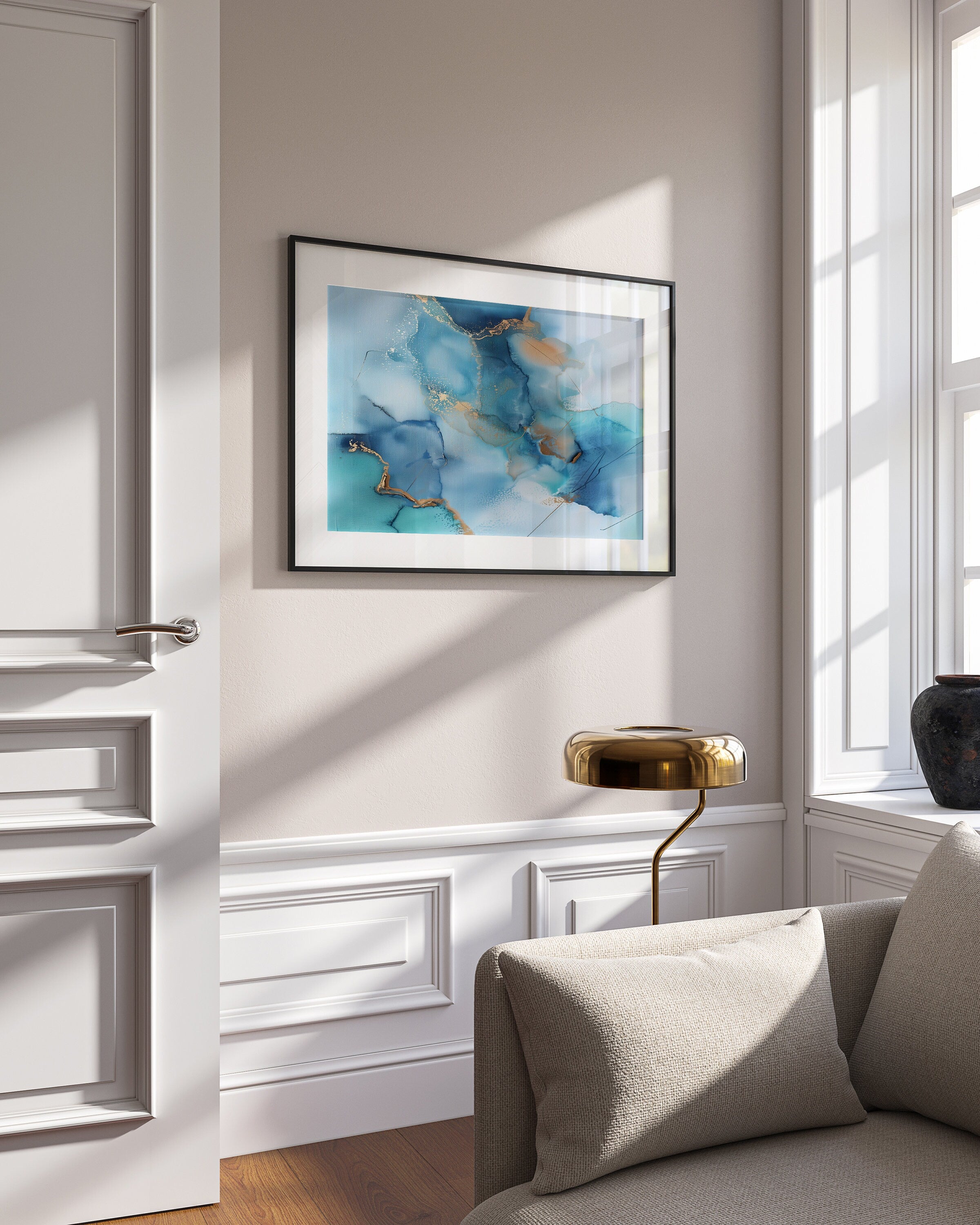 Blue Wall Art, Large Framed Wall Art, Abstract Art, Art Print, Painting, Canvas Wall Art, Bedroom Wall Art, Oversized | Aurora Muse 278