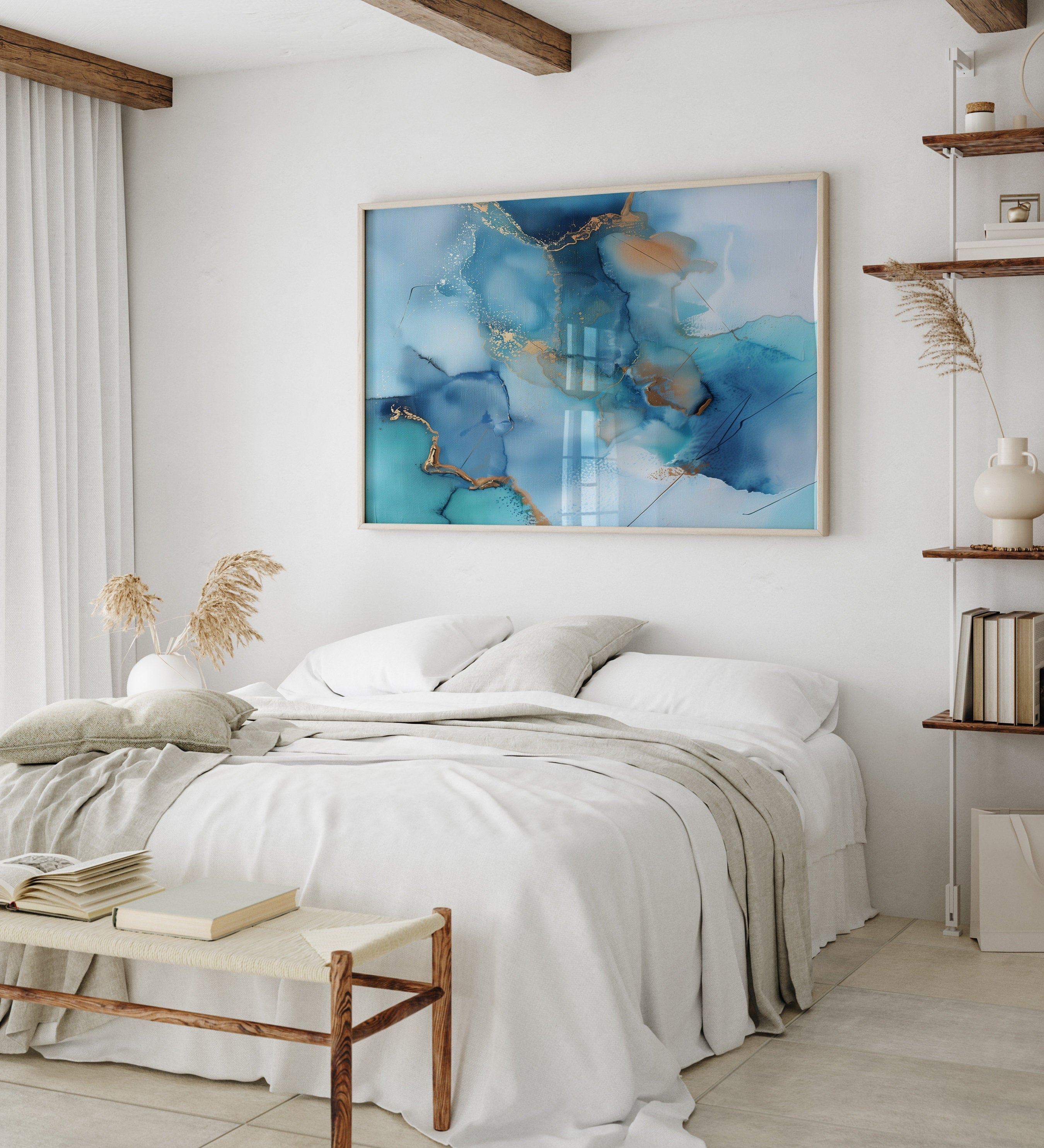 Blue Wall Art, Large Framed Wall Art, Abstract Art, Art Print, Painting, Canvas Wall Art, Bedroom Wall Art, Oversized | Aurora Muse 278
