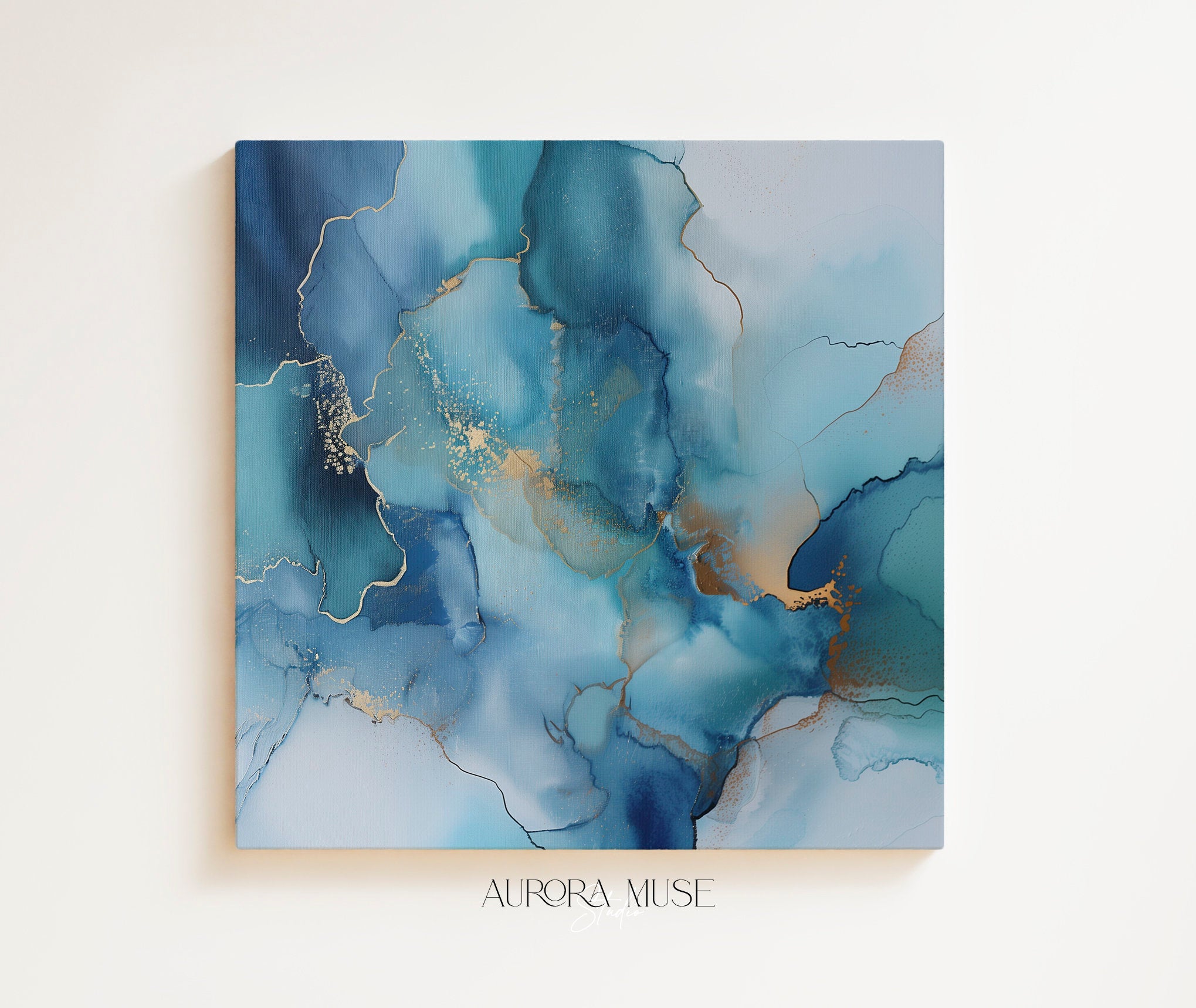 Large Abstract Wall Art by Muse Studio • Blue Square Canvas Giclée Print • Oversized Pastel Living Room Statement Decor • MUSE 279