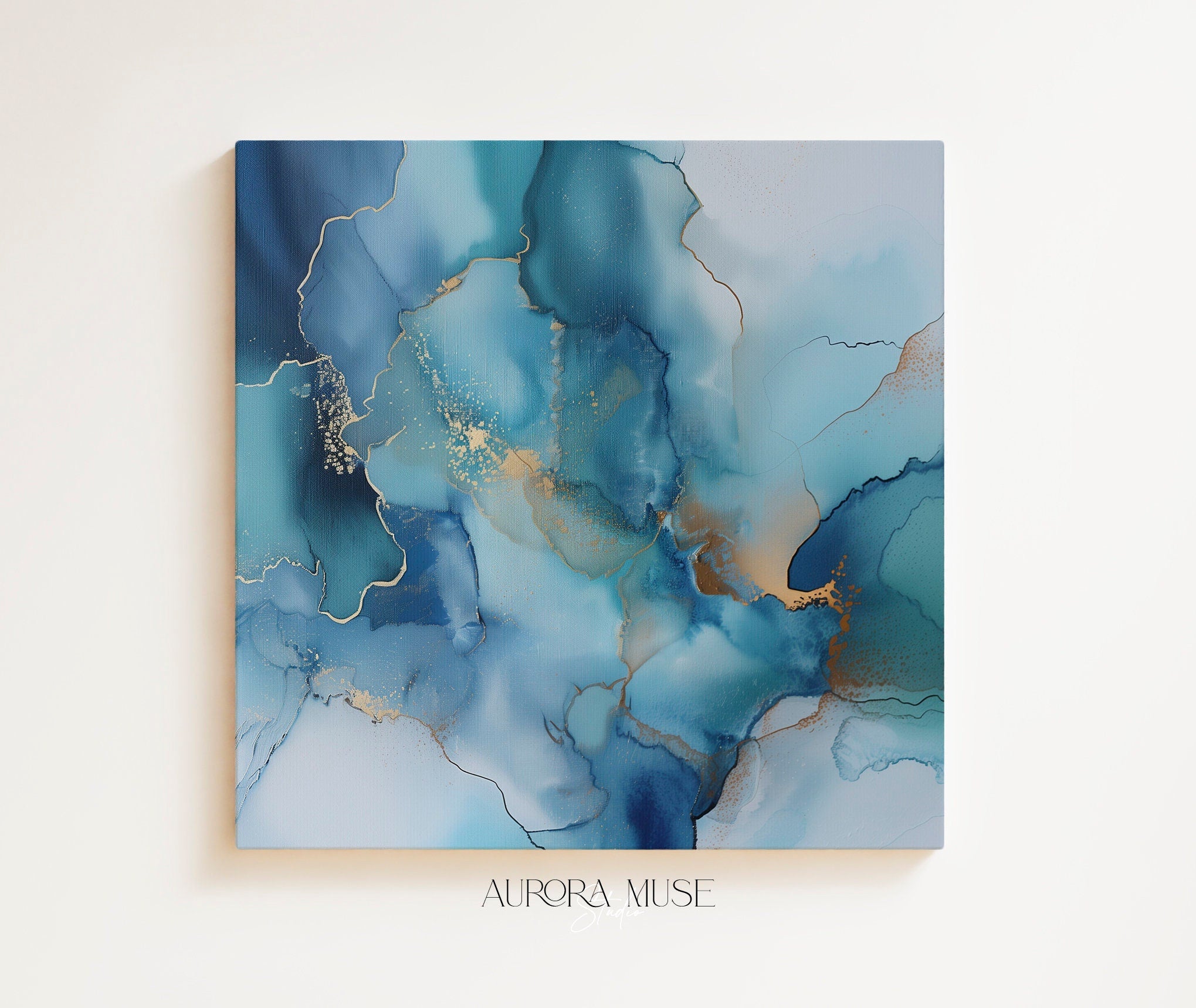 Large Abstract Wall Art by Muse Studio • Blue Square Canvas Giclée Print • Oversized Pastel Living Room Statement Decor • MUSE 279