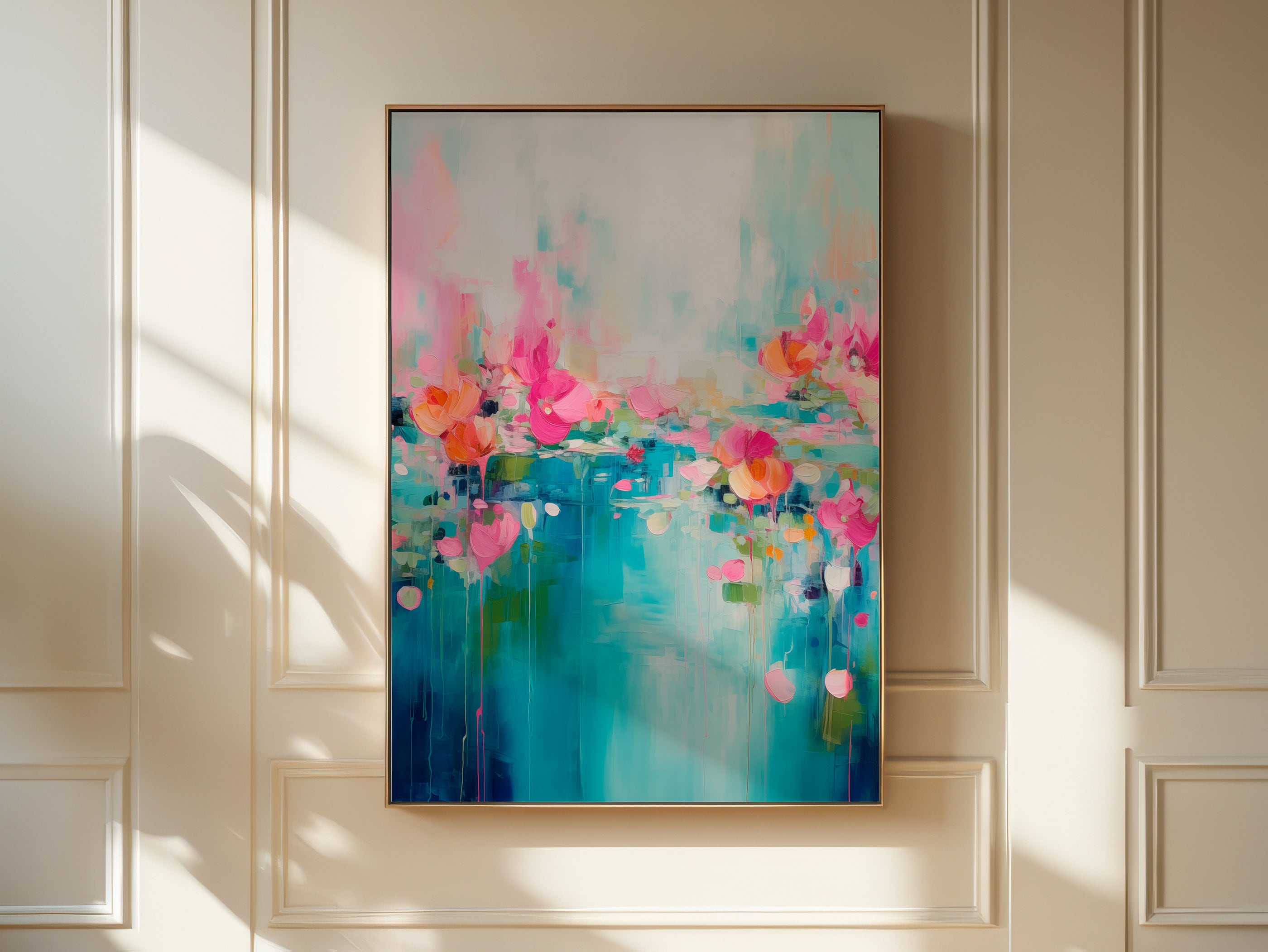 Framed Wall Art | Abstract Painting | Colorful Giclee Canvas Print | Large art Print, Gift for the Home, Pink Art | 001
