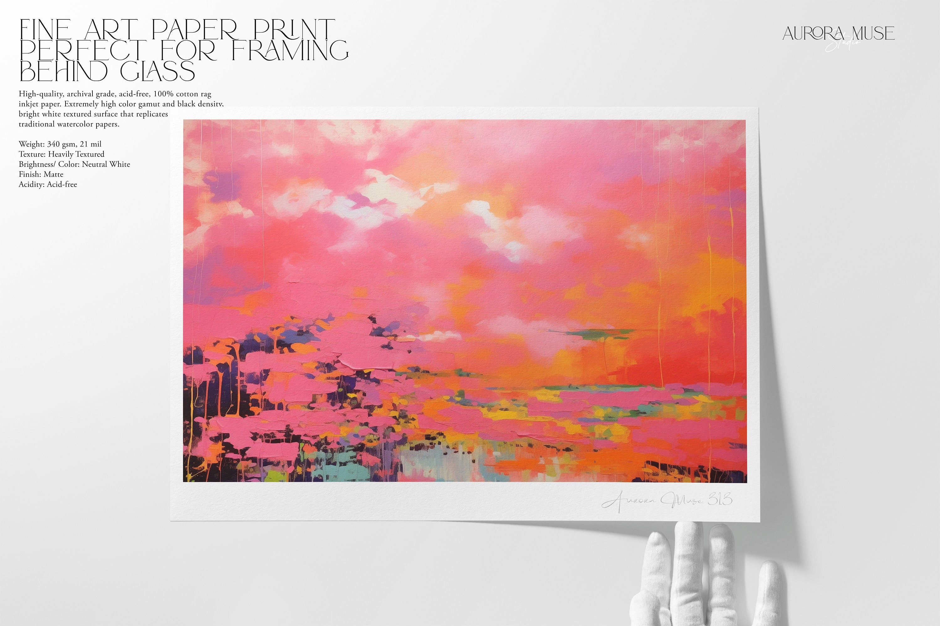 Pink Landscape Wall Art, Abstract horizontal Canvas Print, Bold Colorful Decor Art, Large Framed Statement Art for Living Room & Bedroom 313